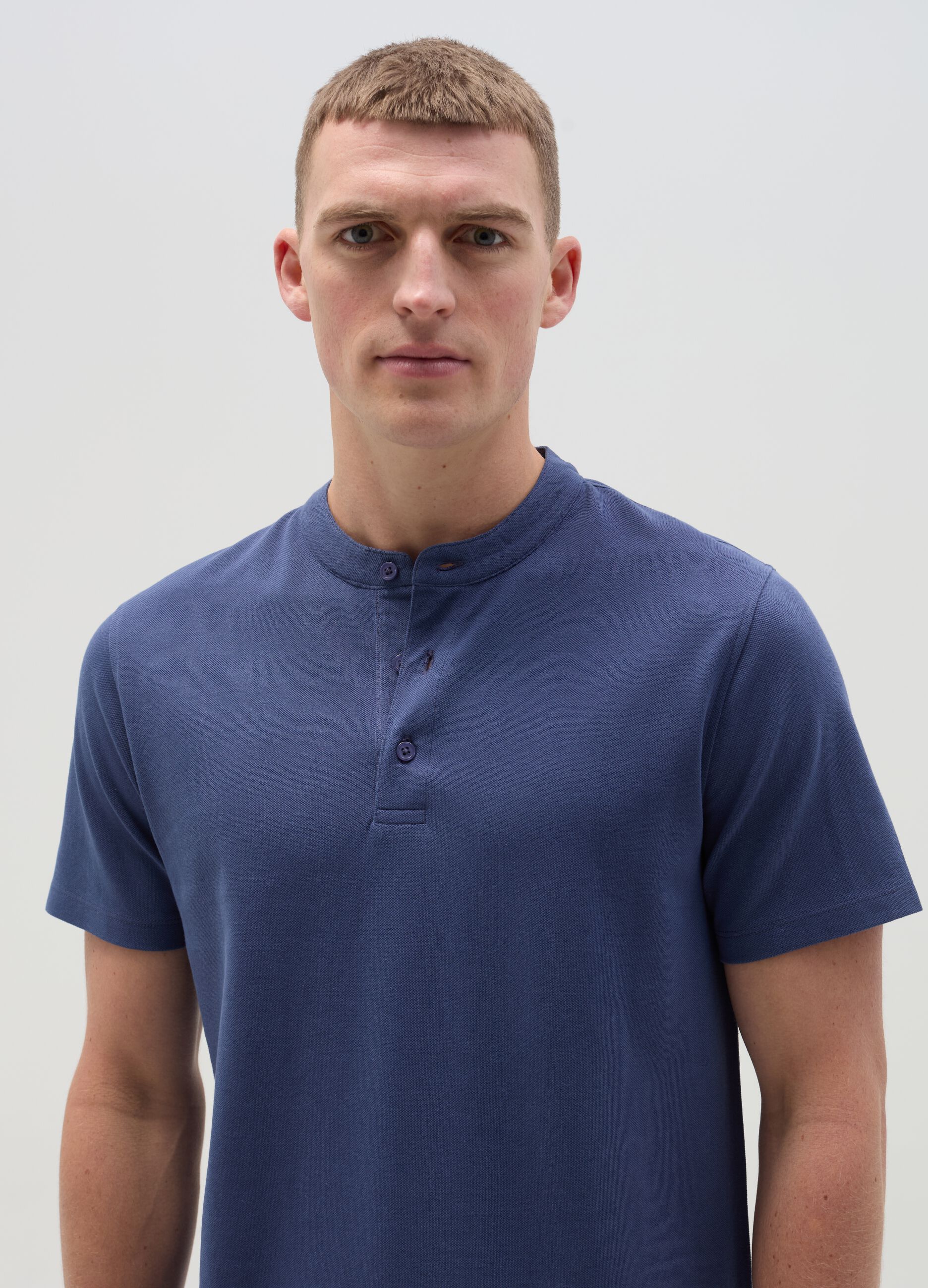 Piquet polo shirt with Mandarin collar