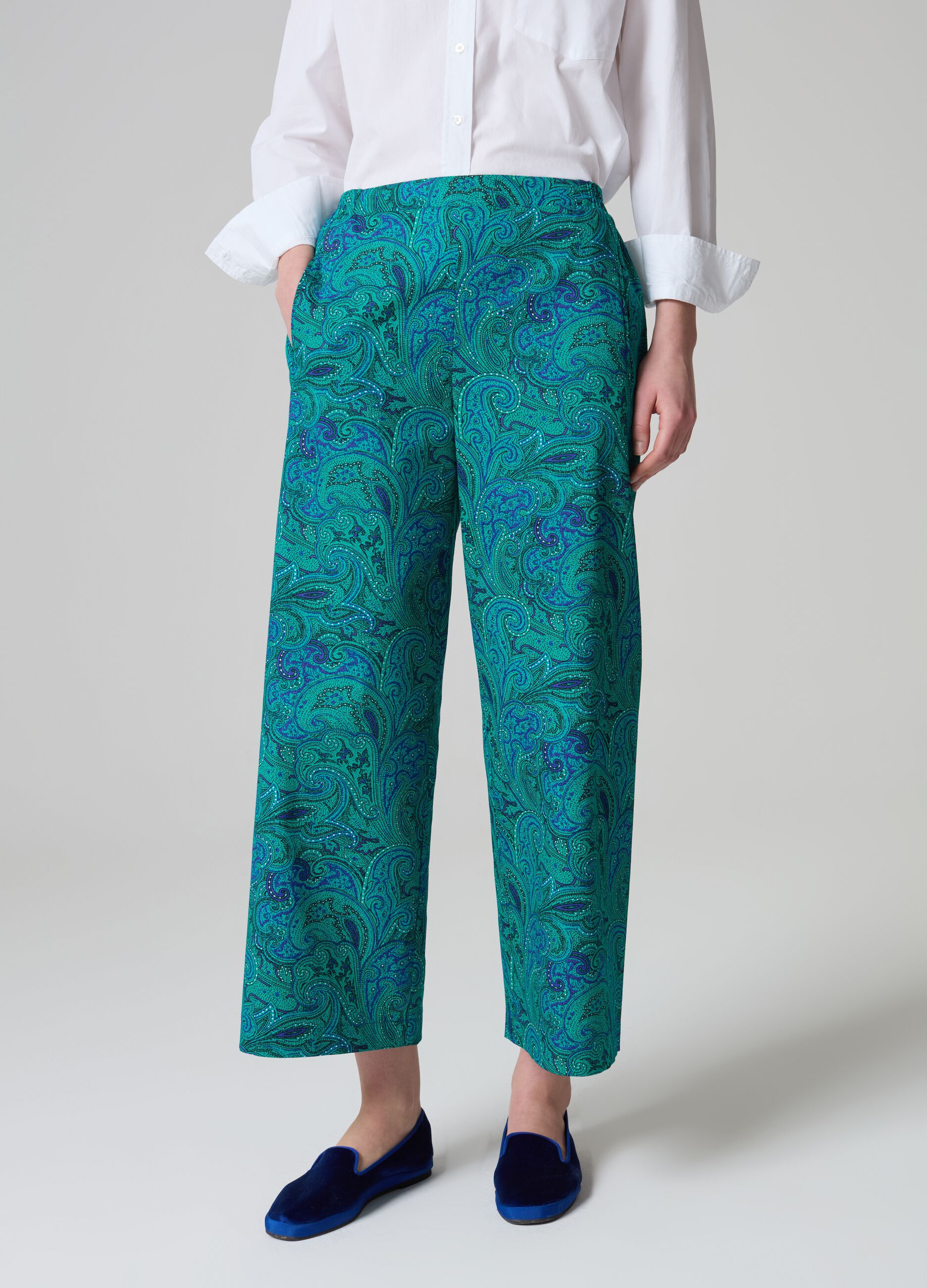 Pantalone crop wide leg con stampa paisley