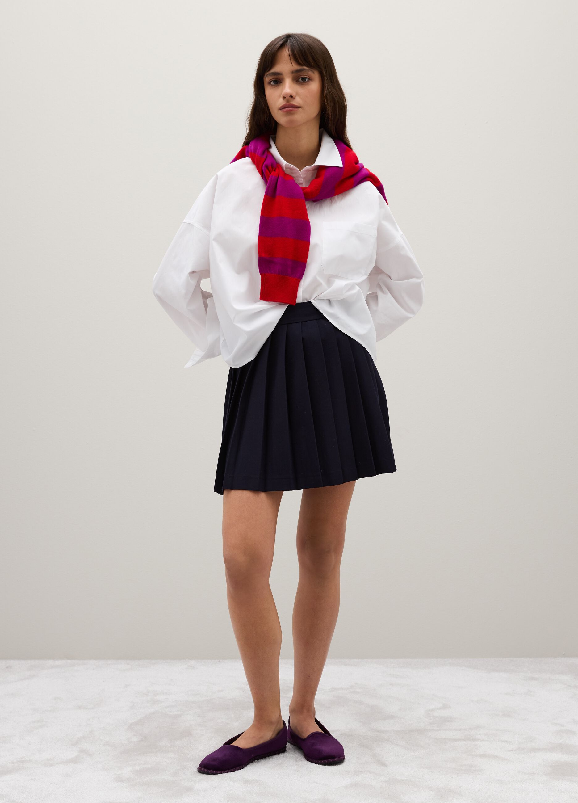 Blue stretch fabric skirt with regular fit