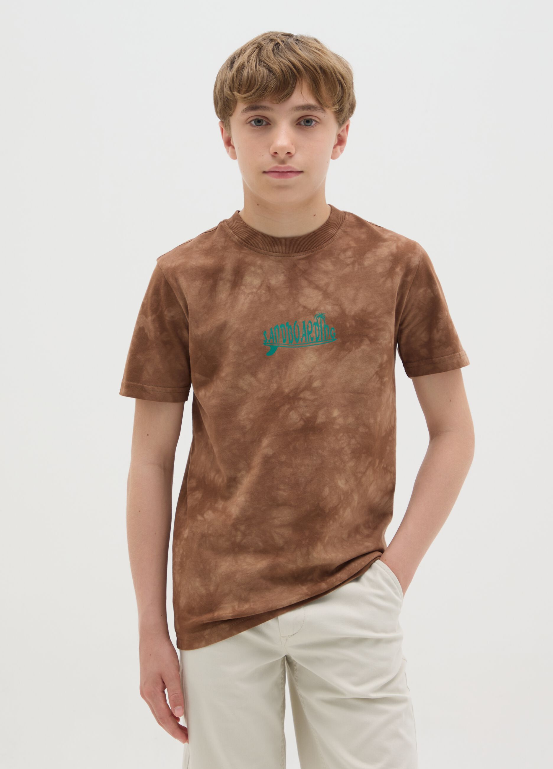 Boys' pure cotton regular fit brown T-shirt