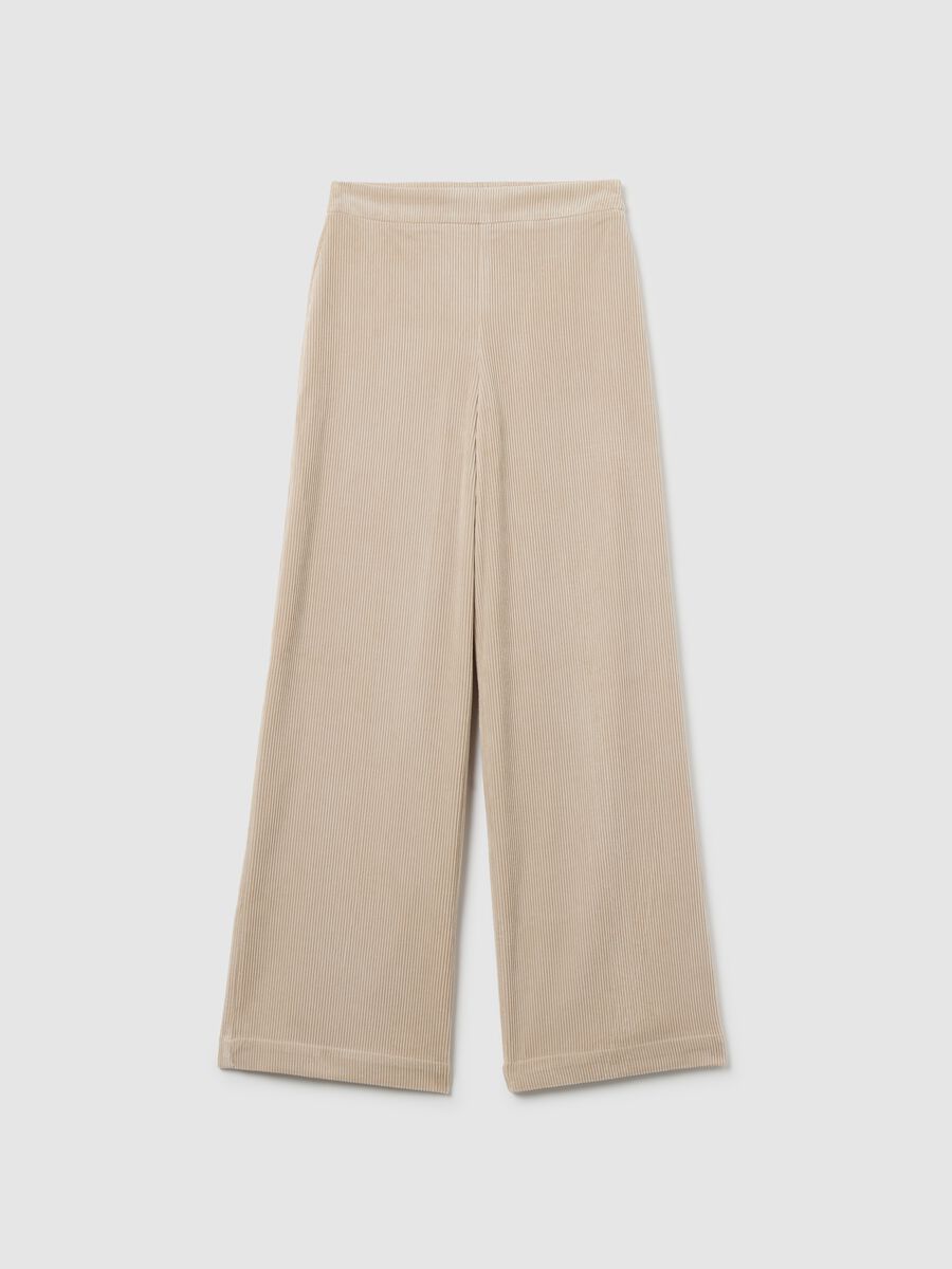 Beige Wide Leg Velvet Trousers_4