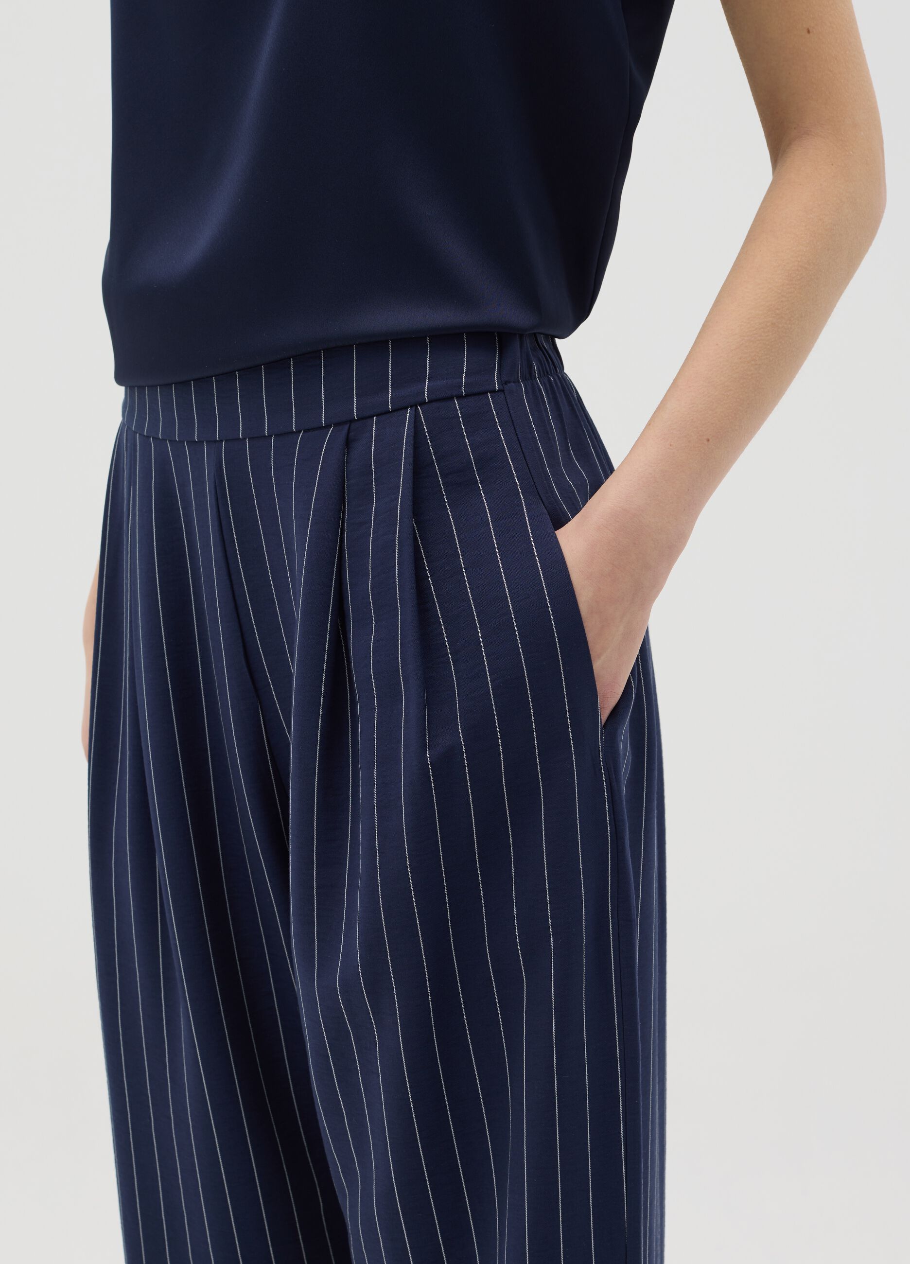 Blue palazzo trousers with striped pattern