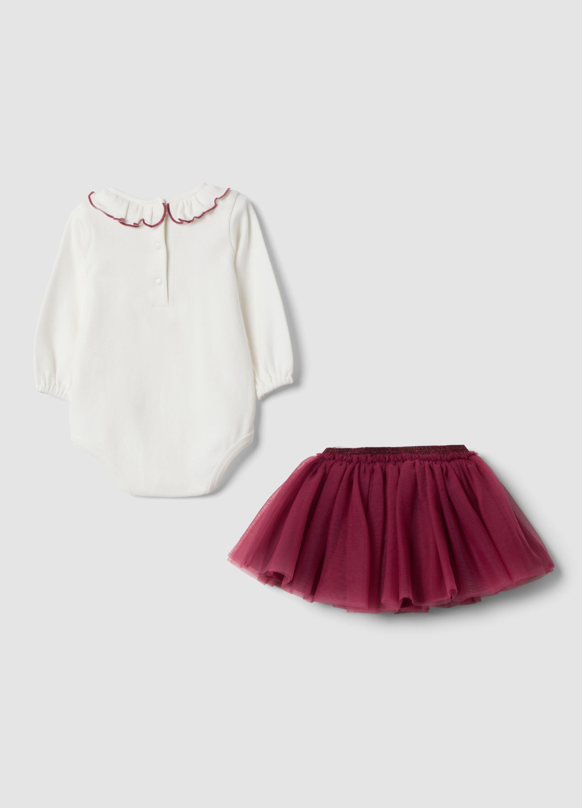 Pink pure cotton set with bodysuit and tulle skirt