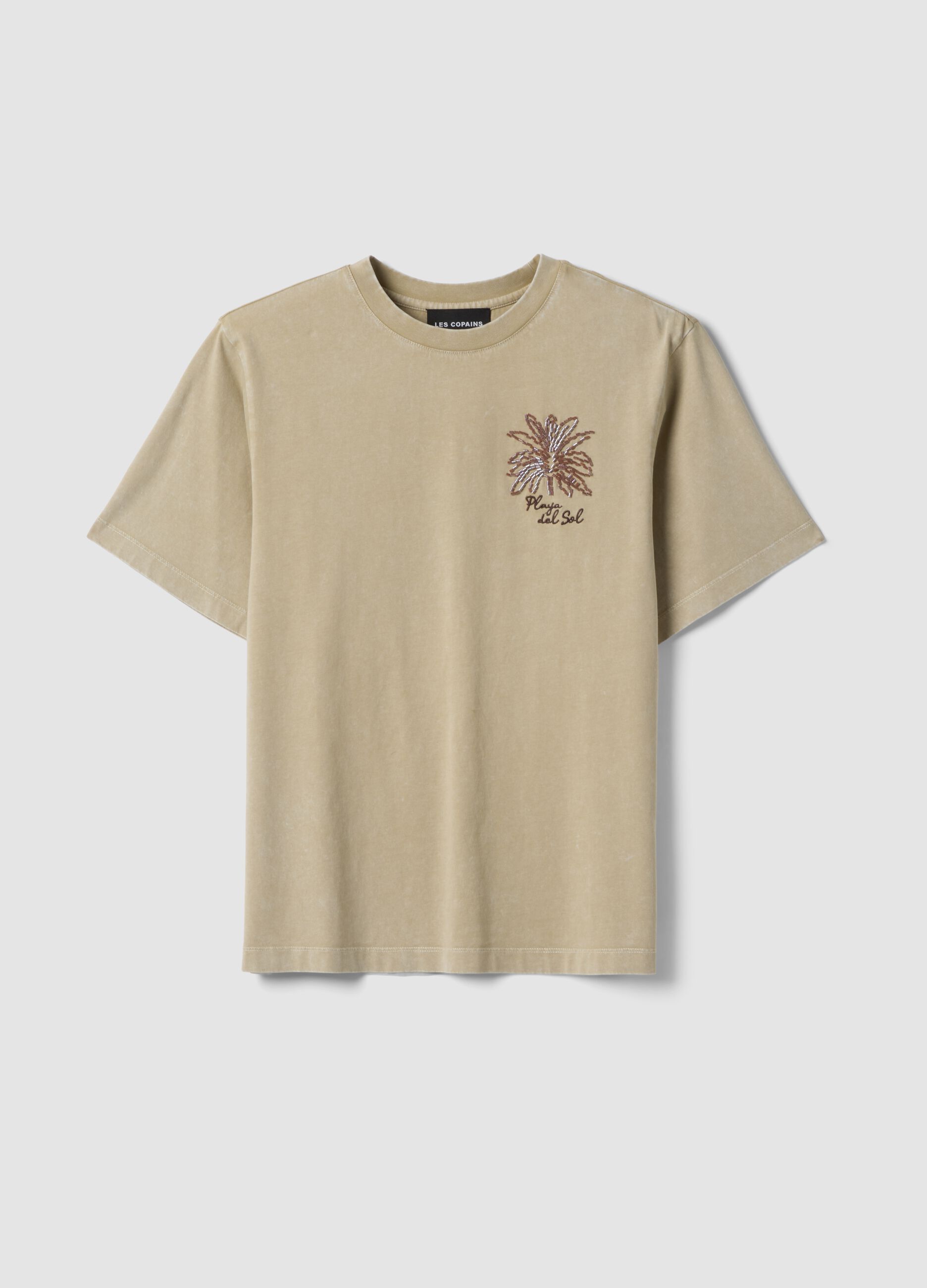 Beige short-sleeve pure cotton T-shirt