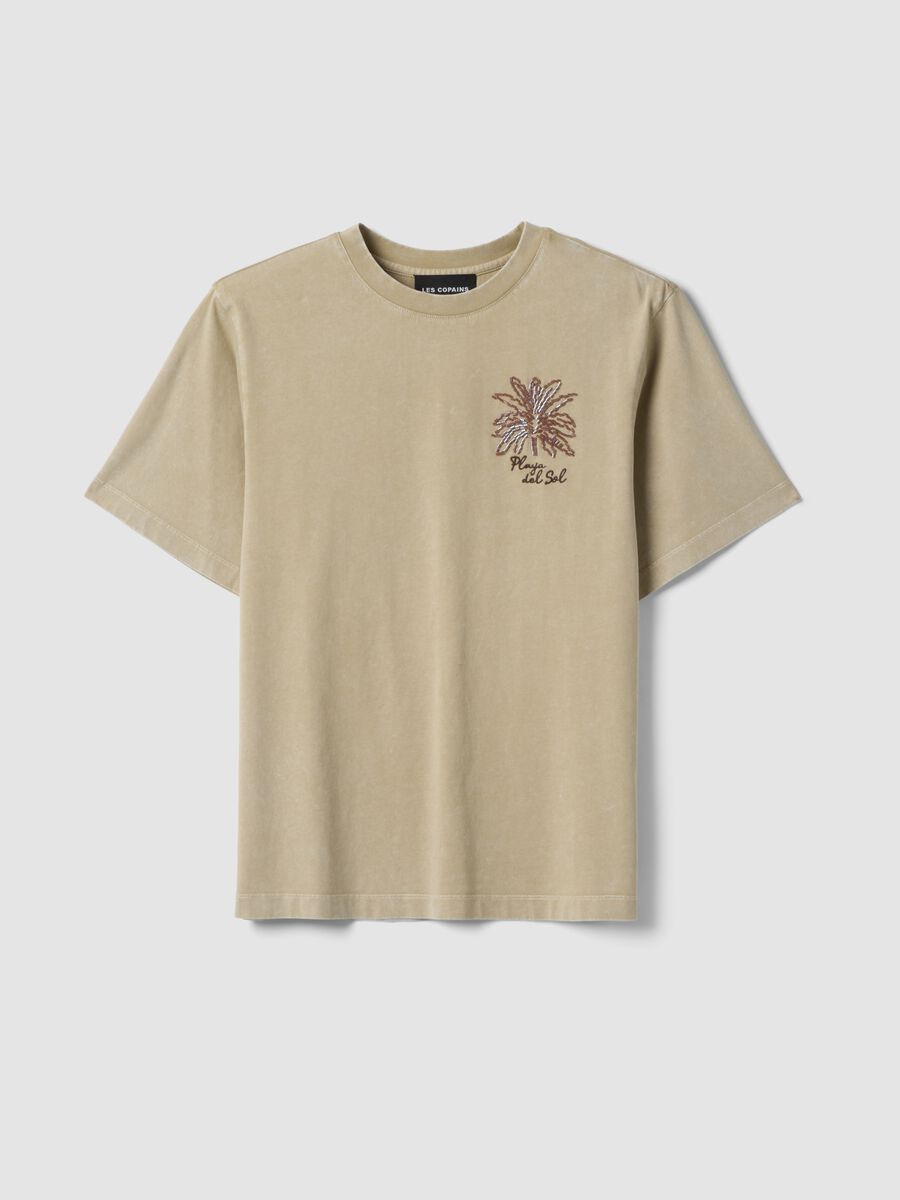 Beige short-sleeve pure cotton T-shirt_0