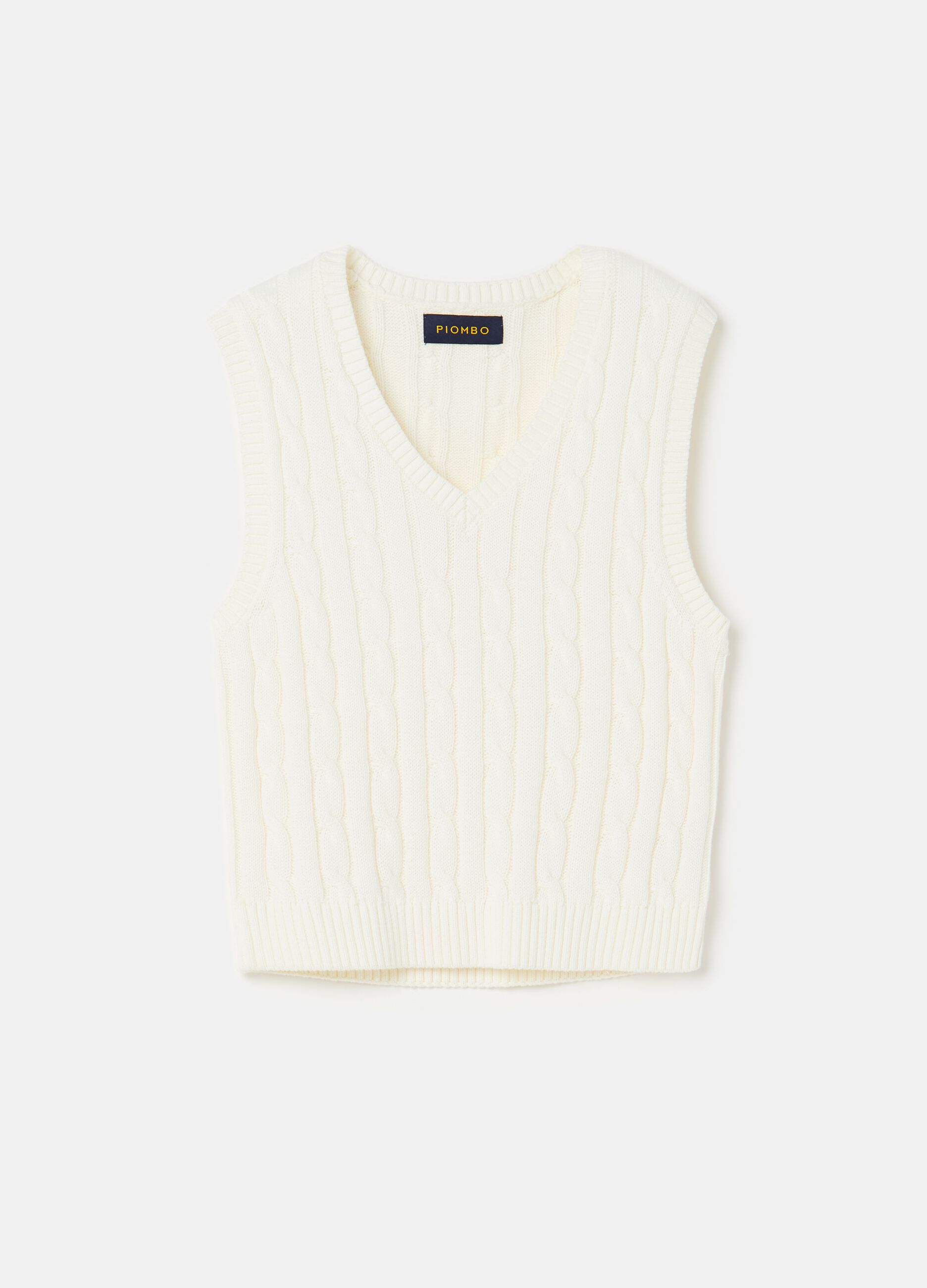 Ribbed closed gilet with cable-knit design