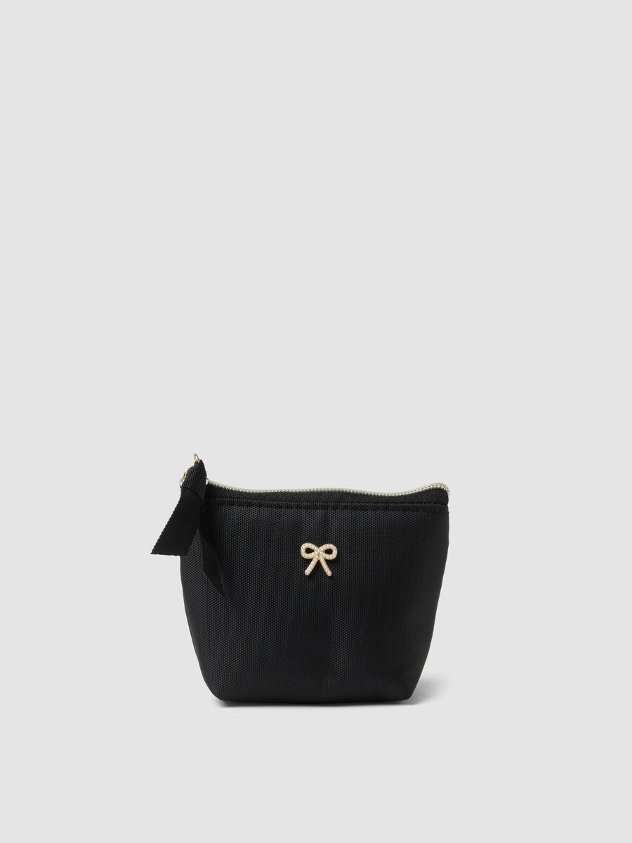 Black zip-up pouch with bow detail_0