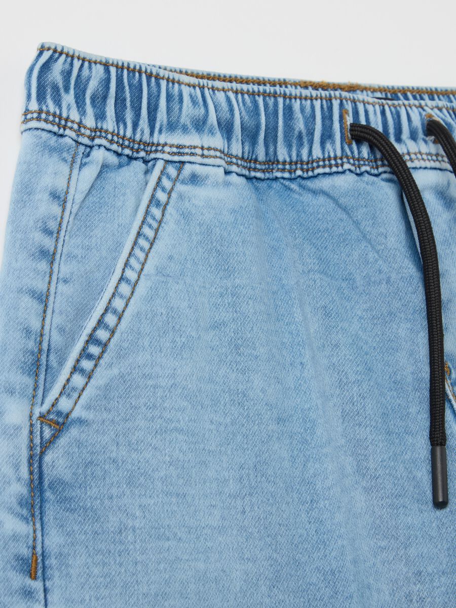 Denim joggers with drawstring and "Skate" print_2