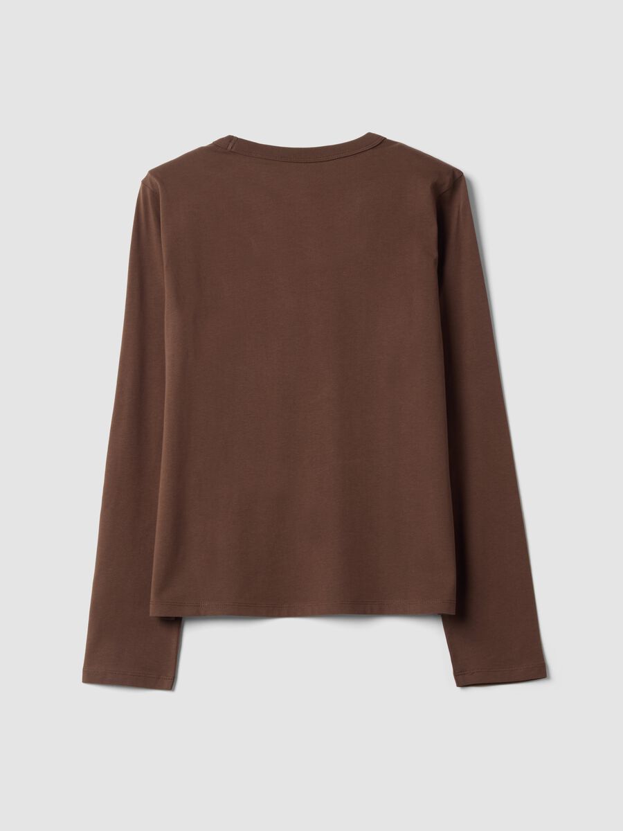 T-shirt marrone in jersey di puro cotone a maniche lunghe regular fit_2