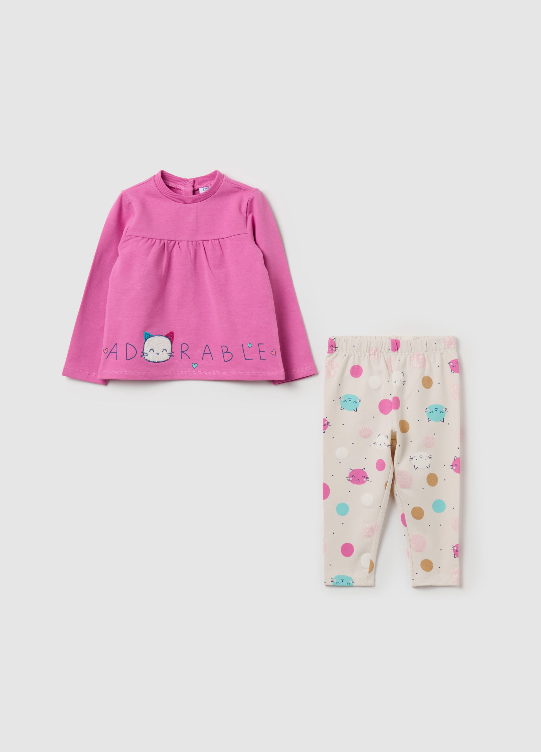 Jogging set with print and bouclé patch