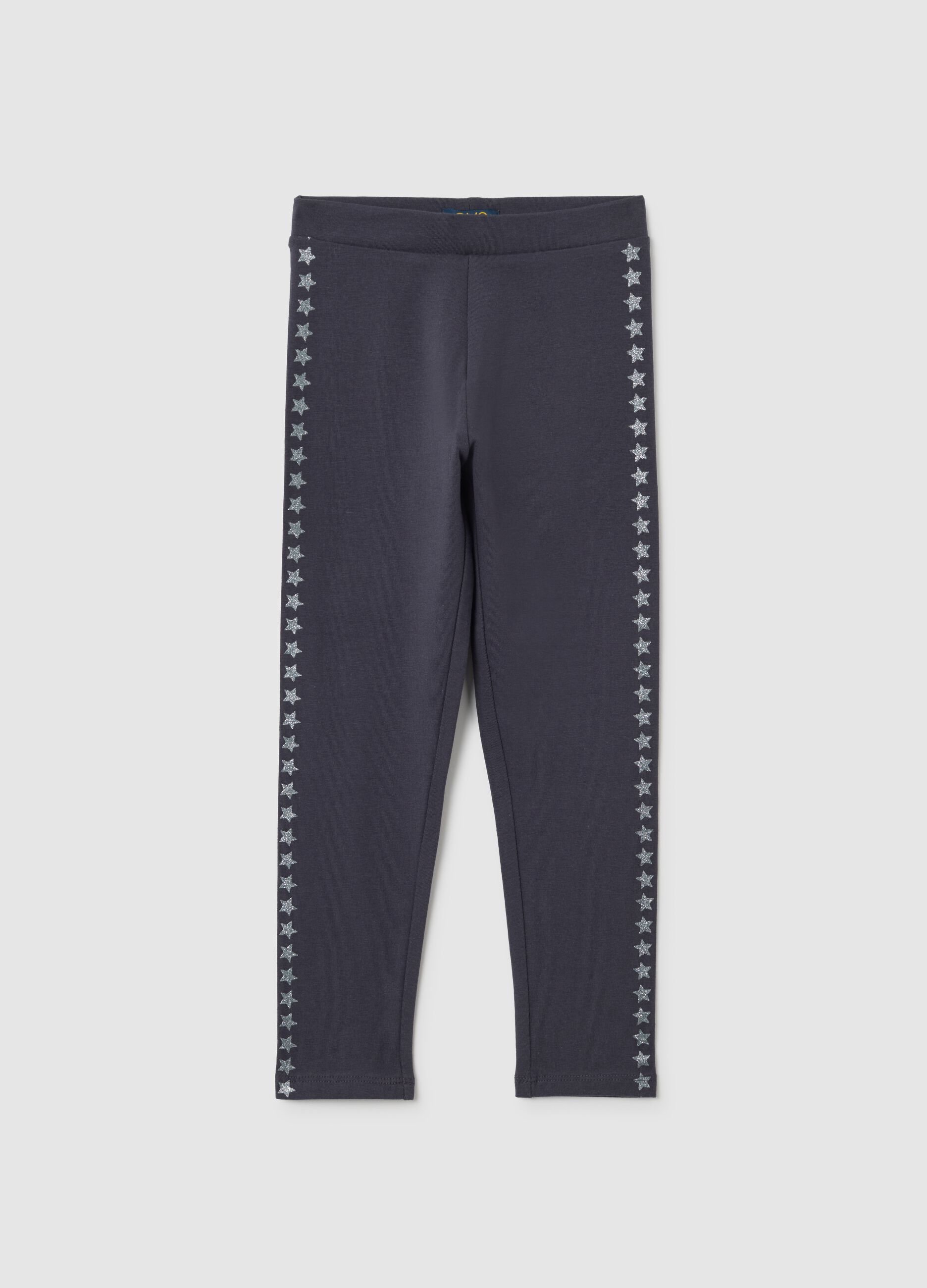 Leggings da bambina in cotone elasticizzato blu