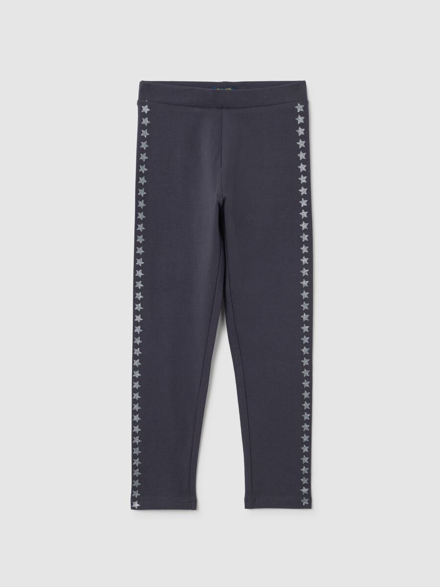 Leggings da bambina in cotone elasticizzato blu_0