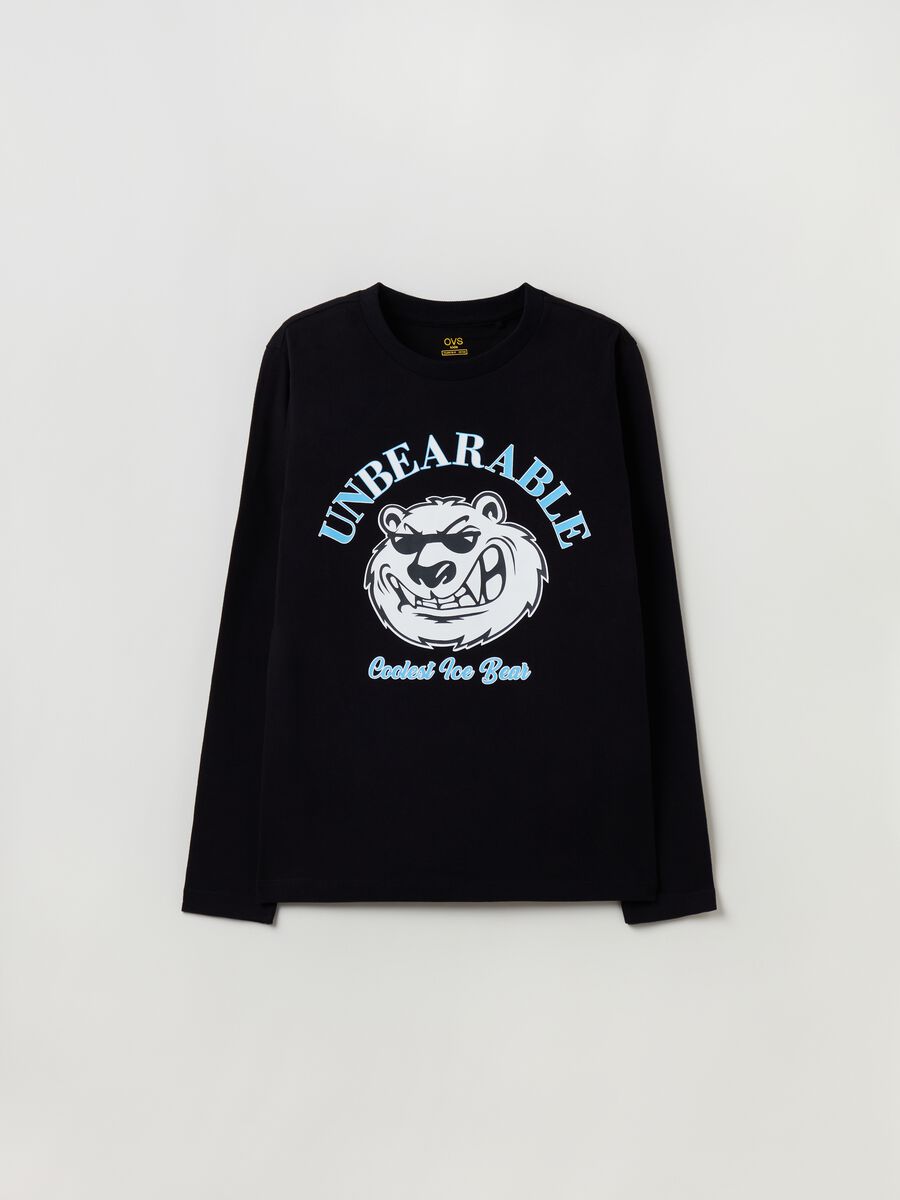 T-shirt a maniche lunghe stampa orso_0