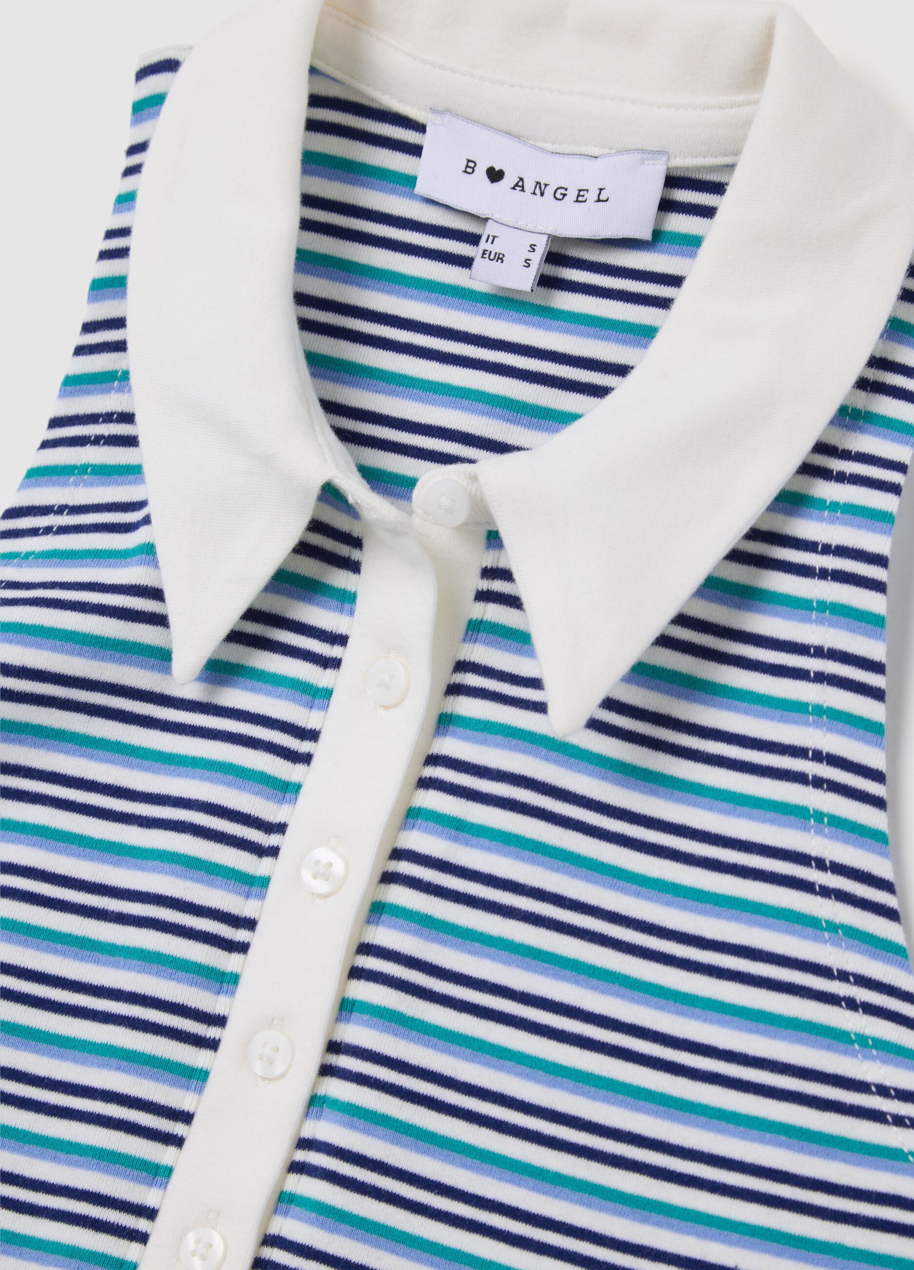 Sleeveless Polo with Multicolour Stripes in Stretch Cotton