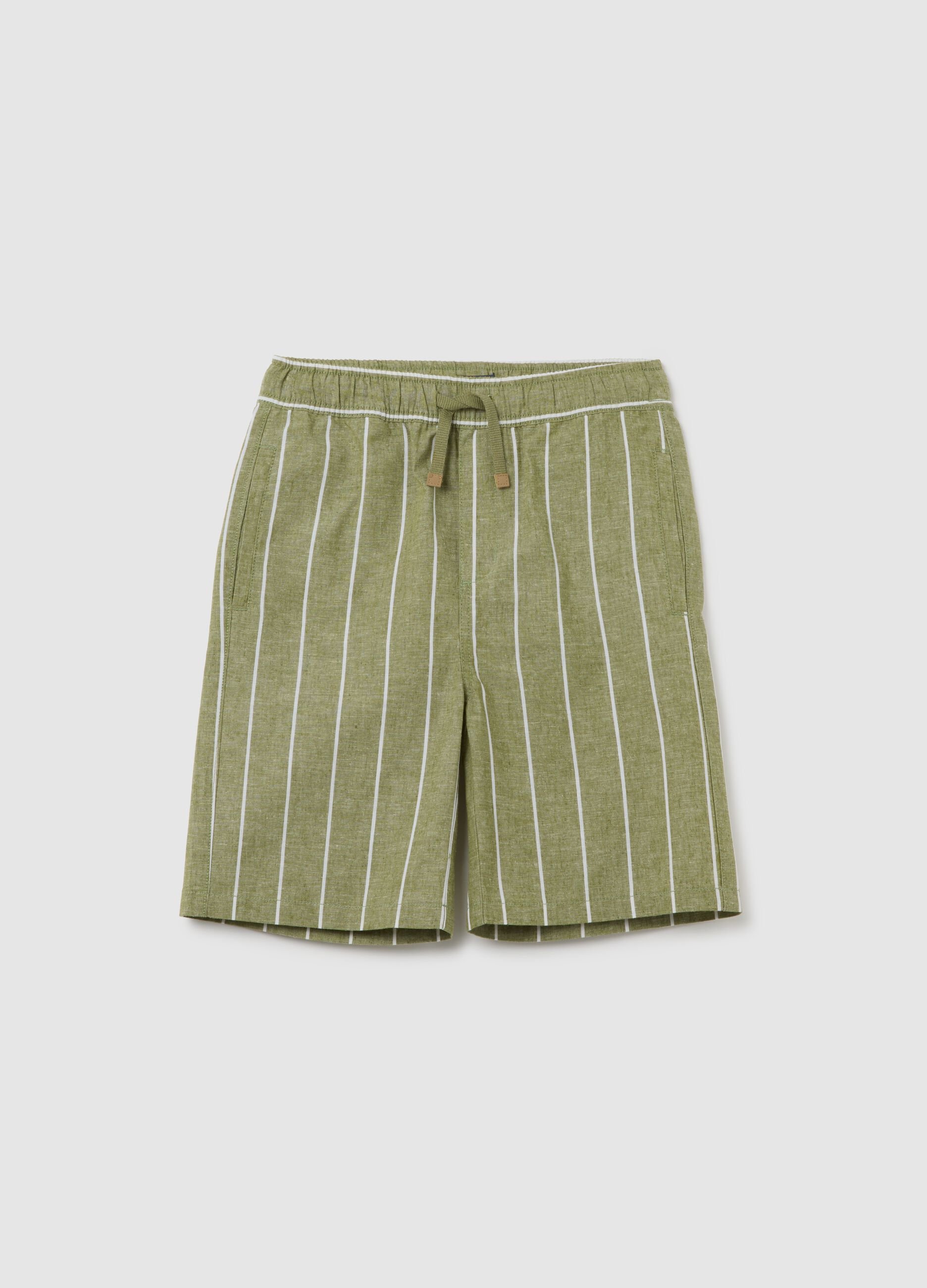 Boys' multicolour regular fit cotton and linen blend shorts with drawstring