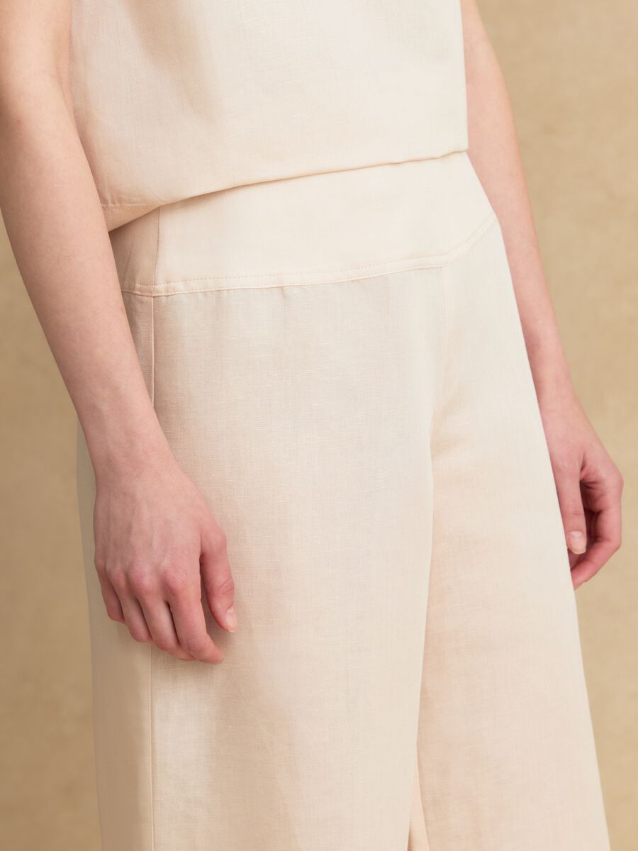 Pantaloni rosa in misto lino e viscosa wide leg_3