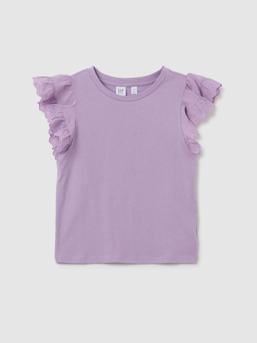 Cotton T-shirt with broderie anglaise flounces_3