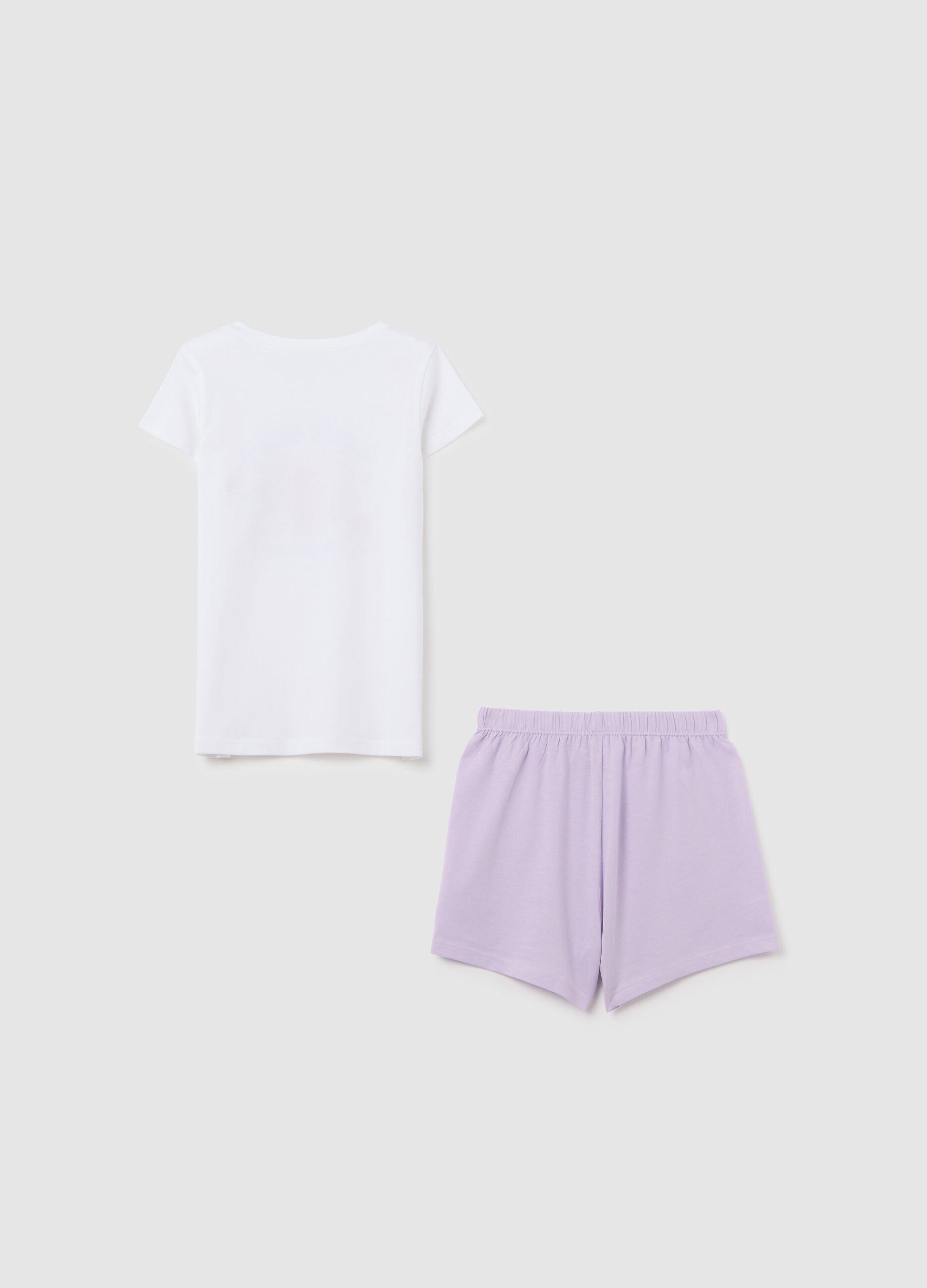 Girls' white and lilac short pyjamas in pure cotton regular fit with print