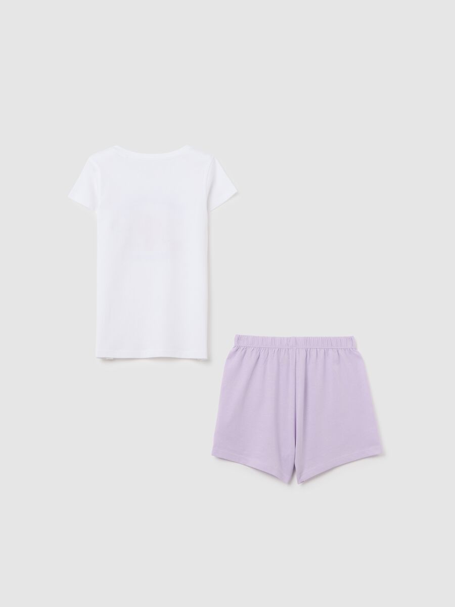 Girls' white and lilac short pyjamas in pure cotton regular fit with print_1