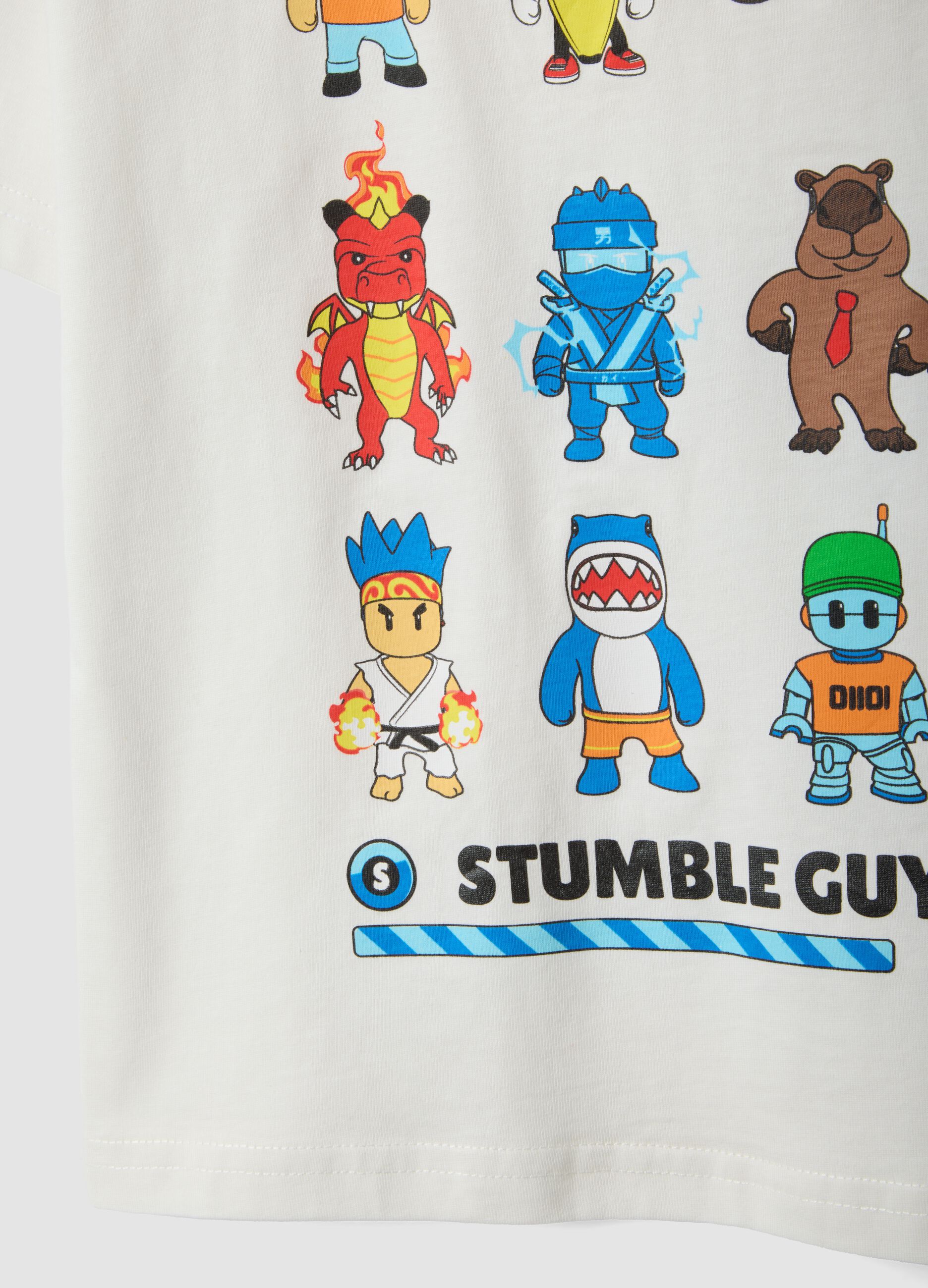 Kids&rsquo; white pure cotton T-shirt with Stumble Guys print, regular fit