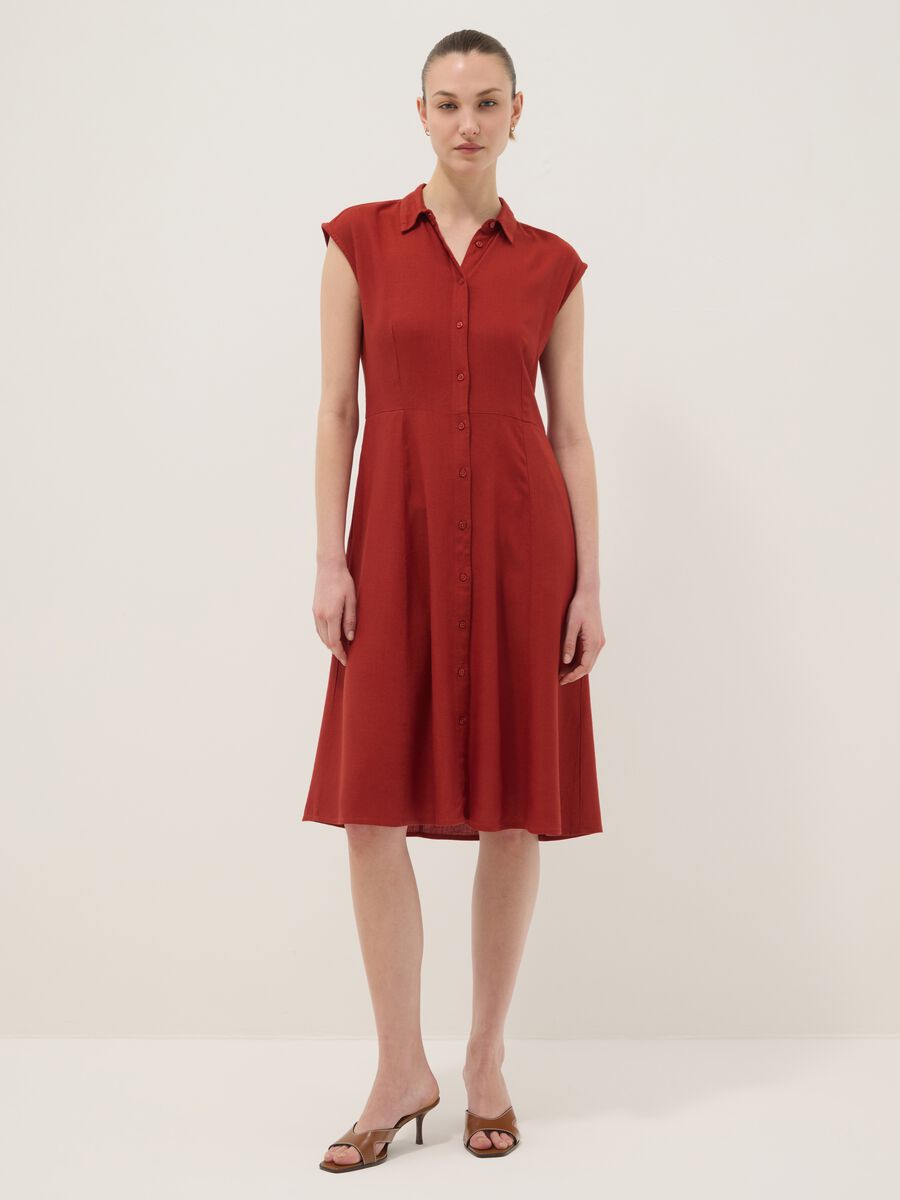 Red regular-fit shirt dress in viscose and linen blend_1