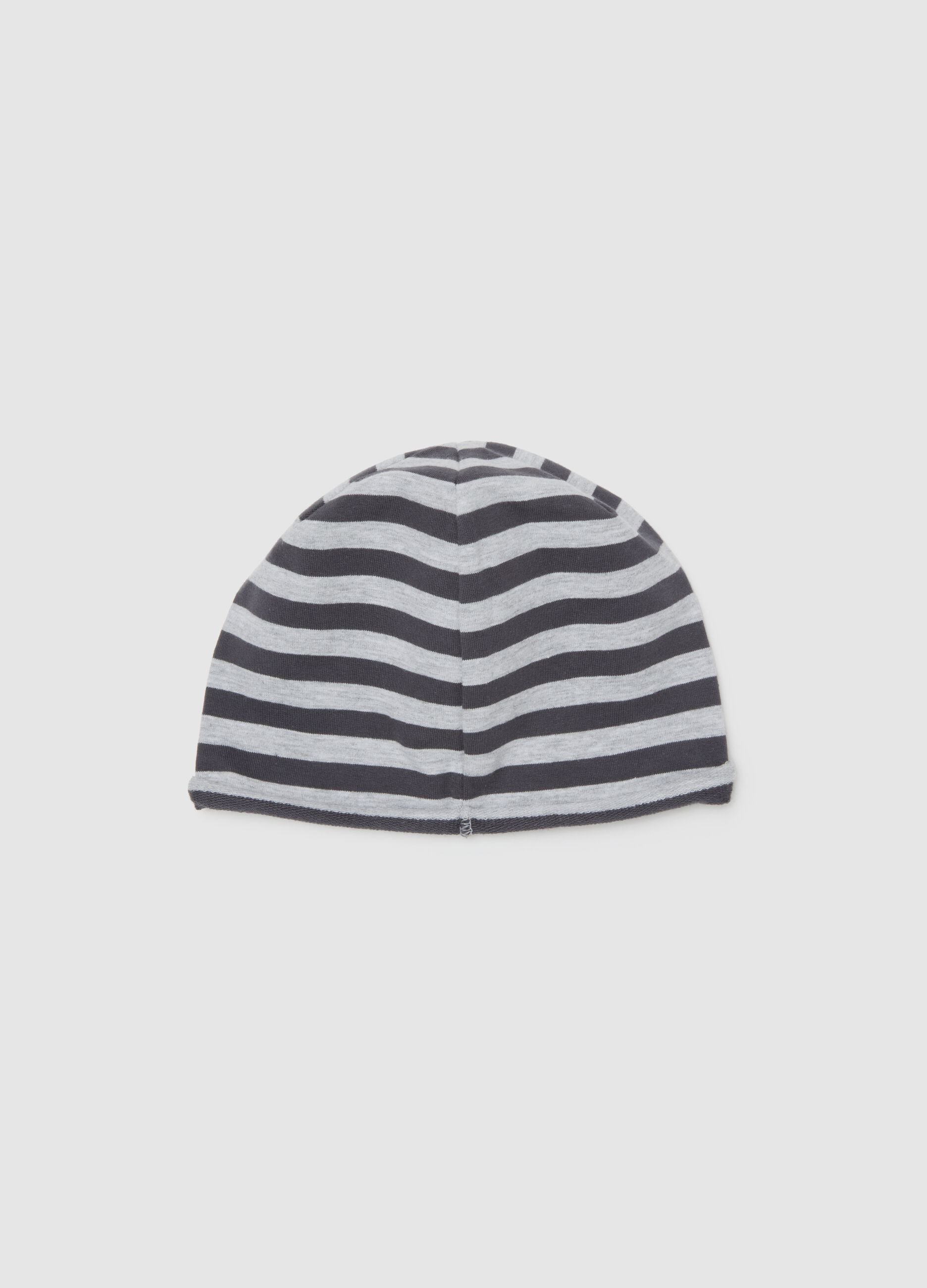 Children's grey striped hat in stretch cotton