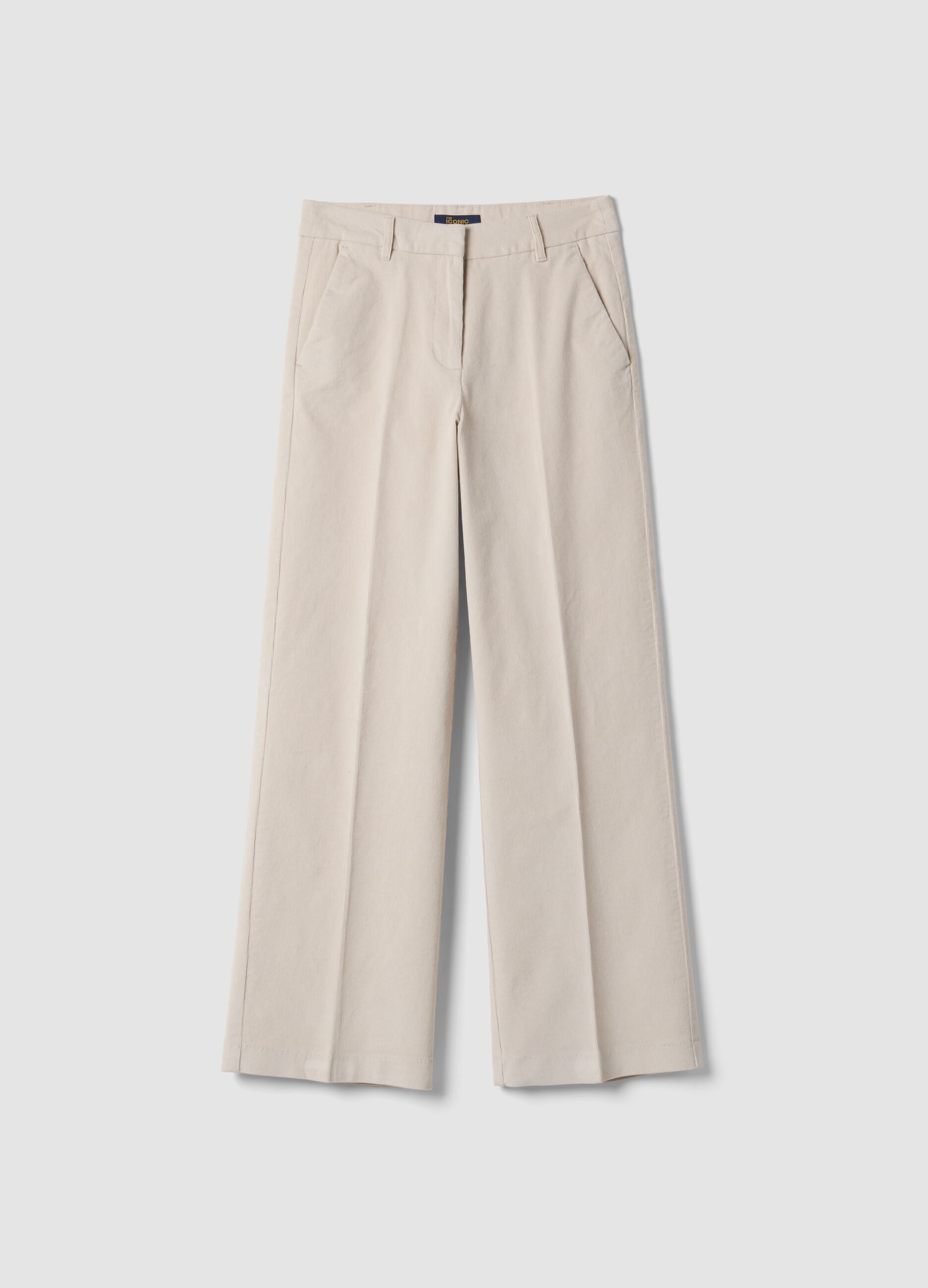 Beige The Iconic Pants straight-fit ribbed stretch cotton trousers