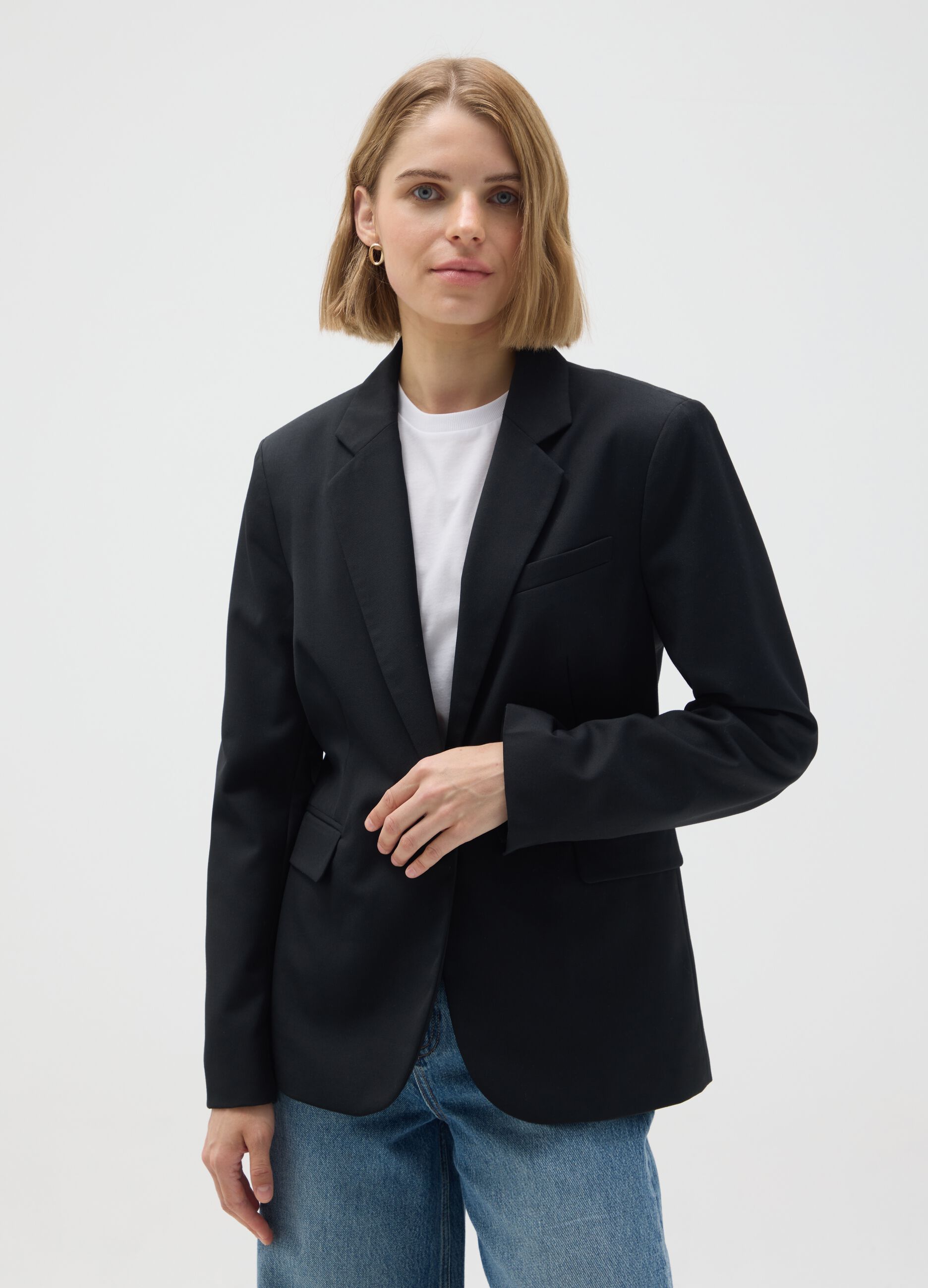 Black regular fit viscose blend blazer