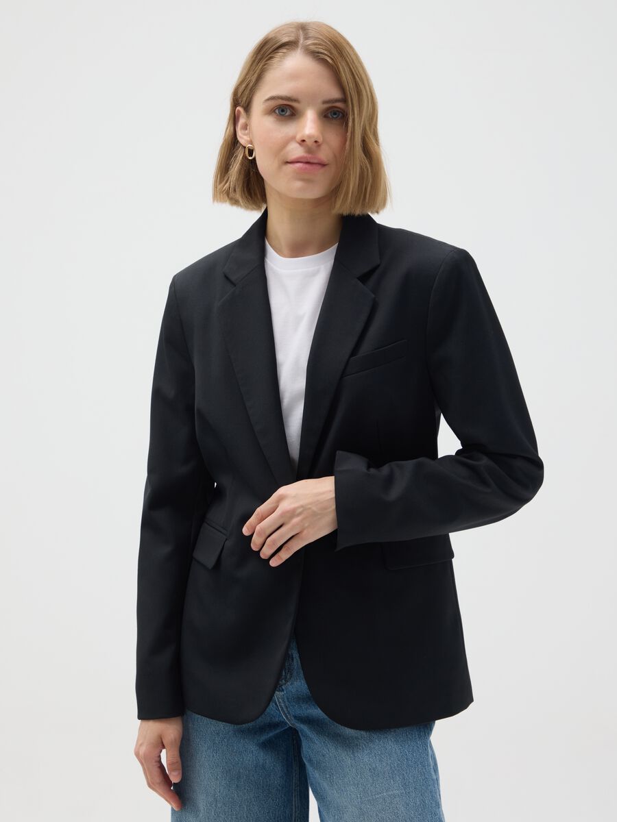 Blazer nero con bottoni regular fit_0