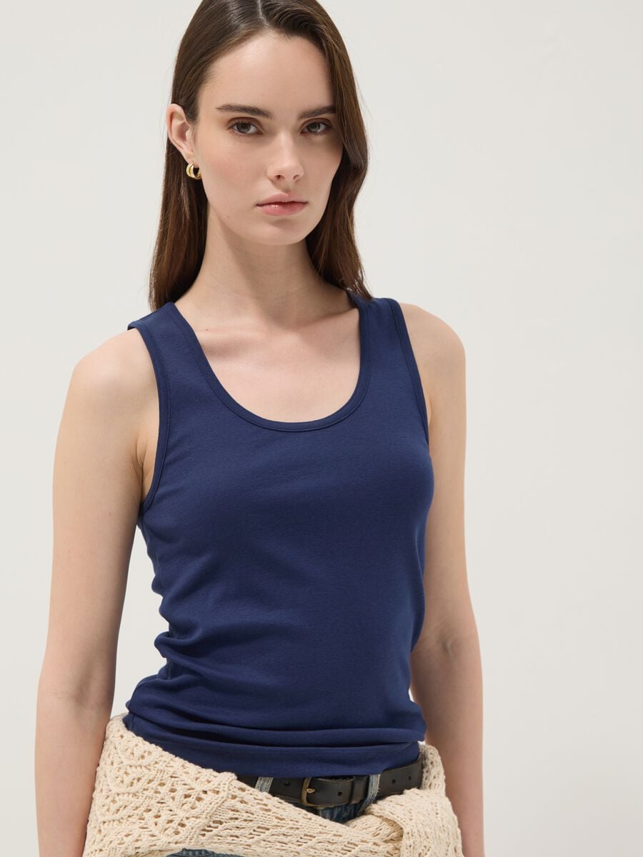 Canottiera blu in puro cotone_2