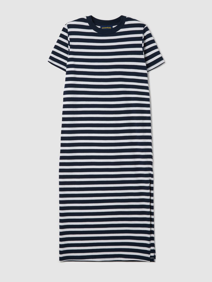 Blue and white striped midi dress in stretch cotton_4