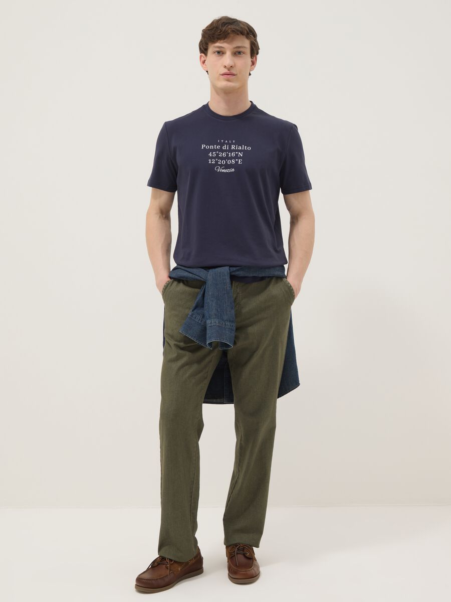 Blue pure cotton T-shirt with front print, regular fit_1