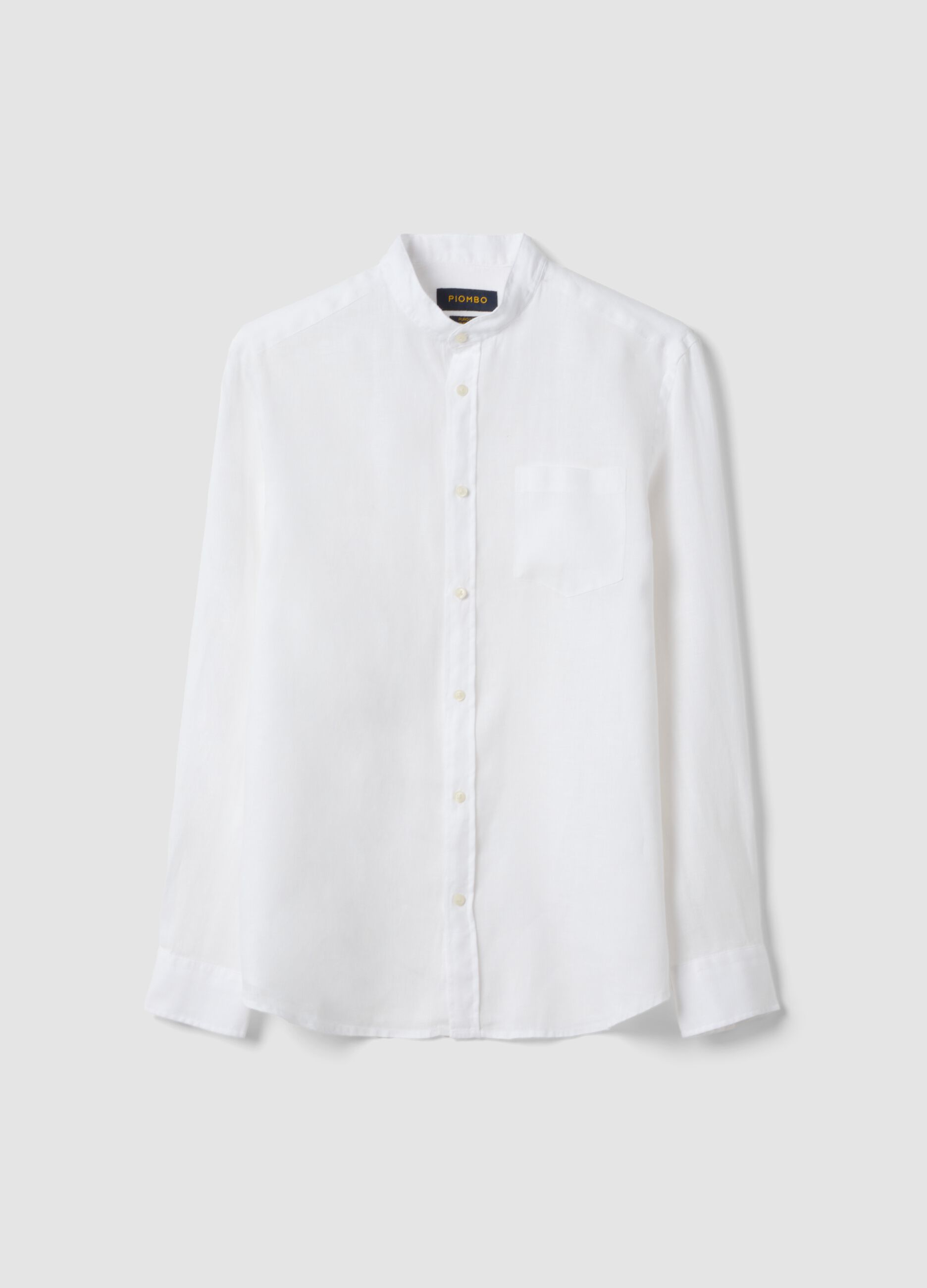 White pure linen shirt with band collar