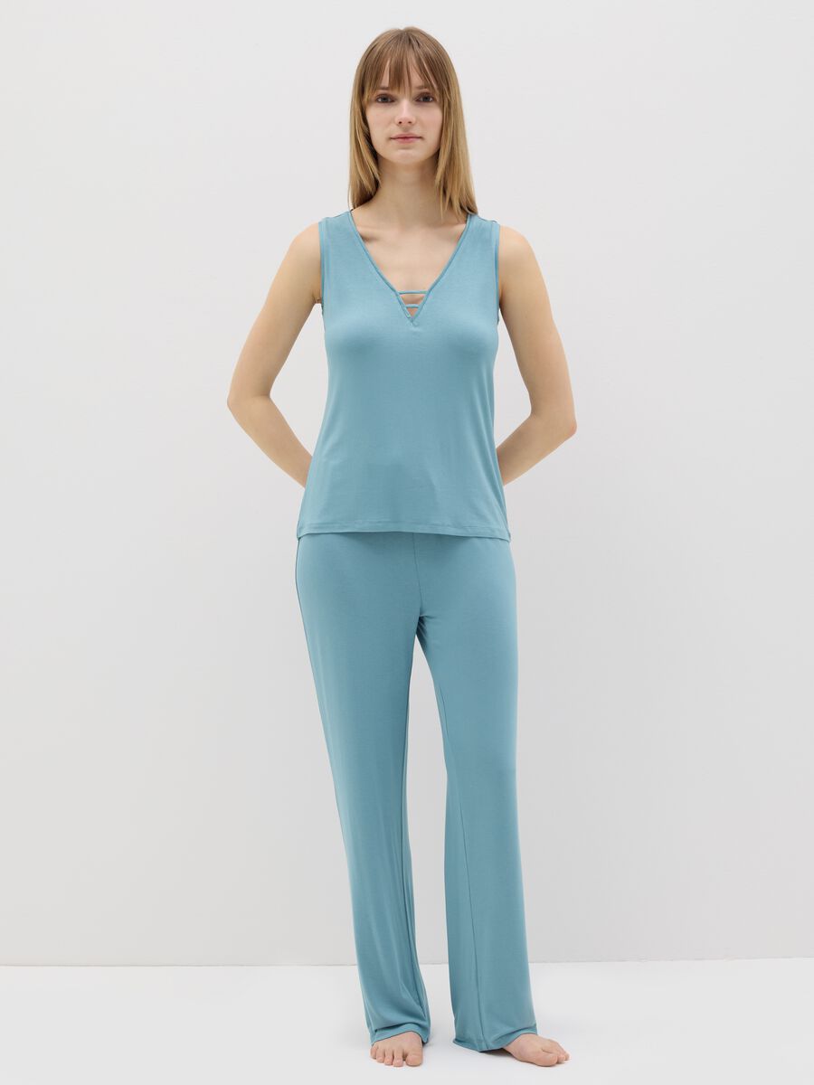 Light blue stretch viscose pyjama top_0