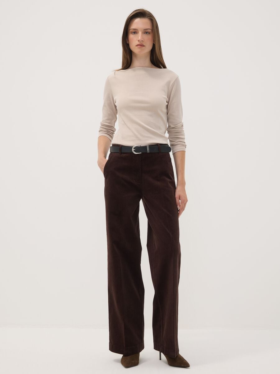 T-shirt beige in puro cotone con girocollo_2