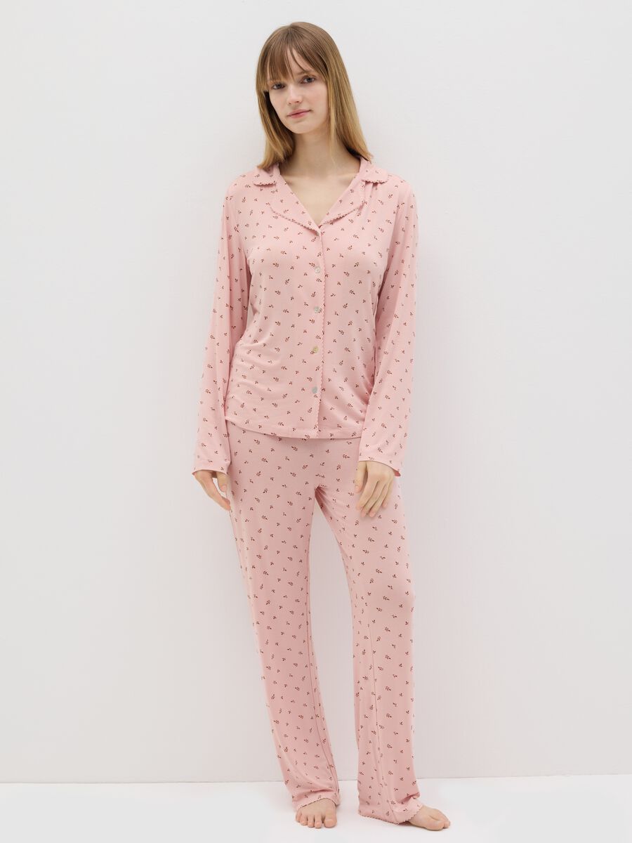 Pyjama trousers with small leaves print_0