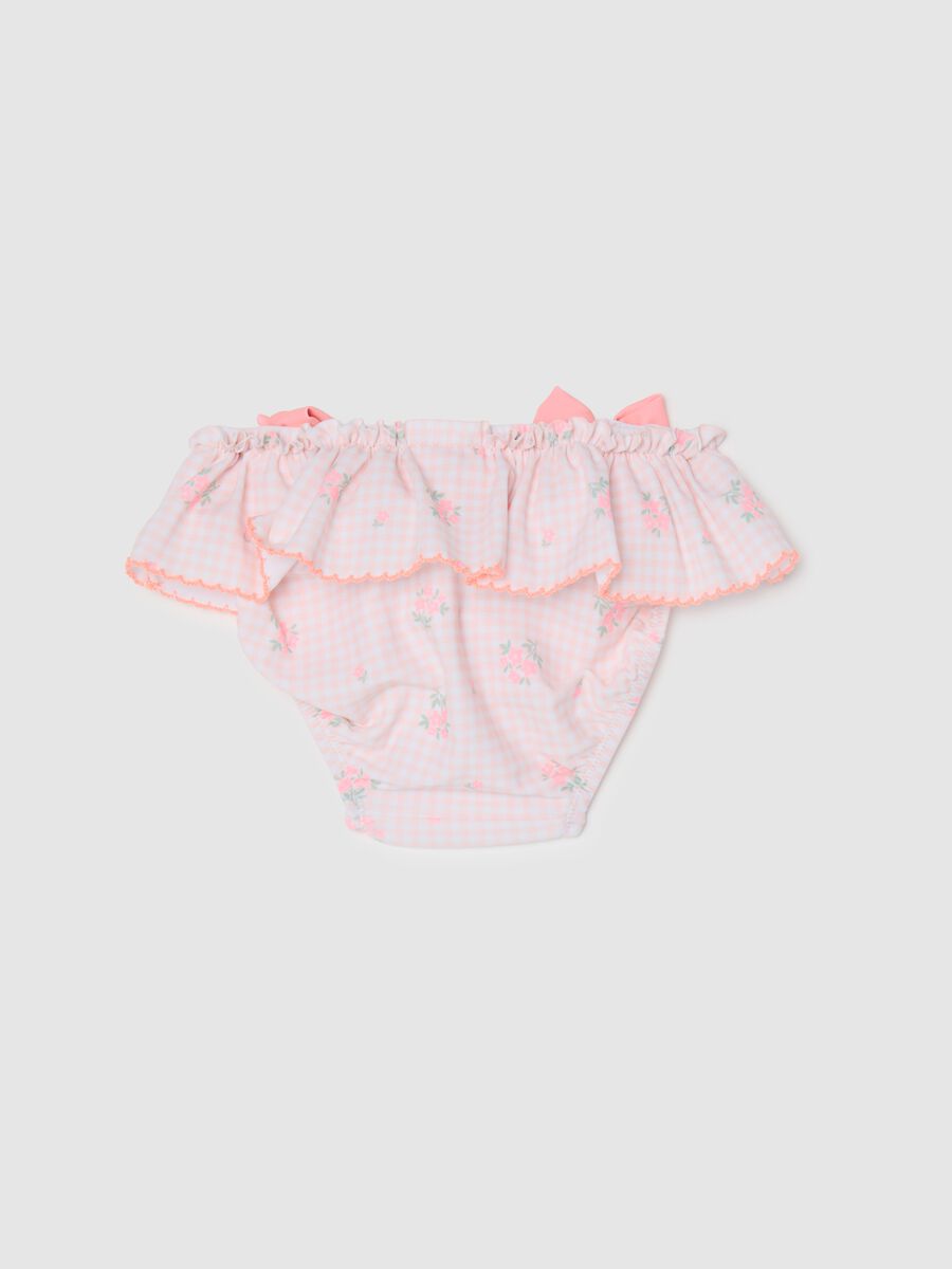 Girls' multicolour stretch blend swimsuit with ruffles and bows_1