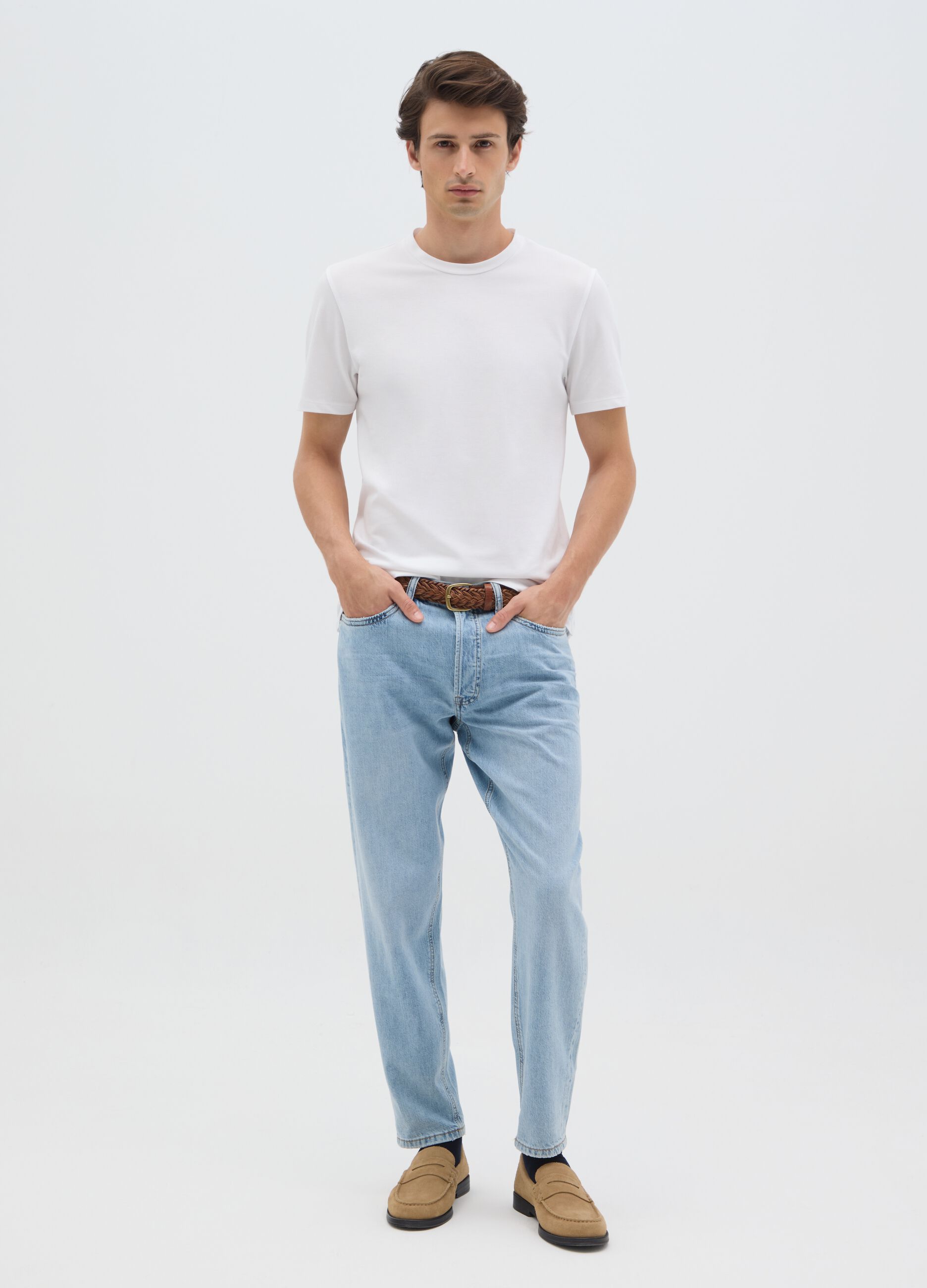 Jeans da uomo in denim chiaro regular tapered