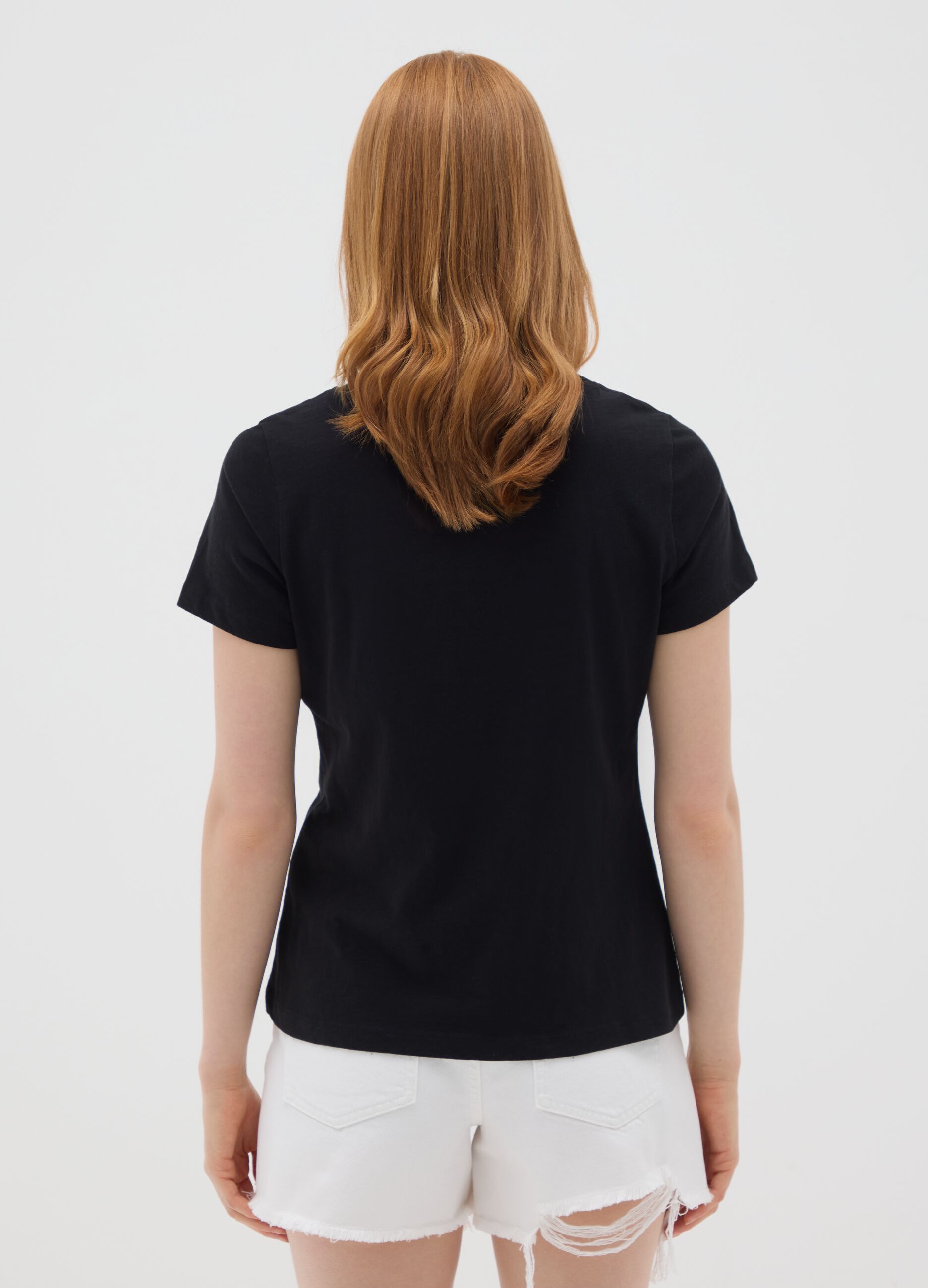 T-shirt da donna in puro cotone nero regular fit