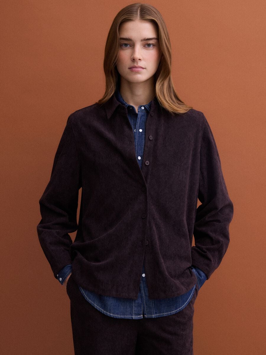 Brown ribbed regular-fit shacket_1