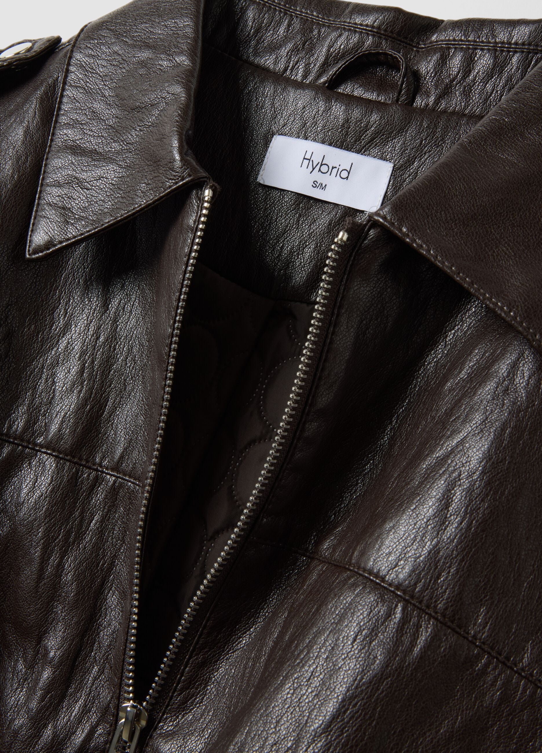 Giacca marrone in misto cotone con zip regular fit