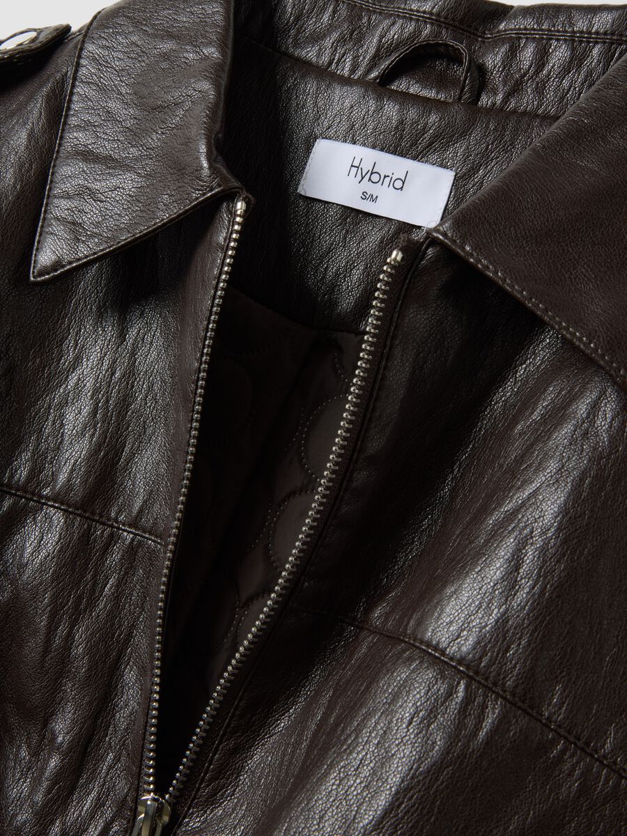 Giacca marrone in misto cotone con zip regular fit_1