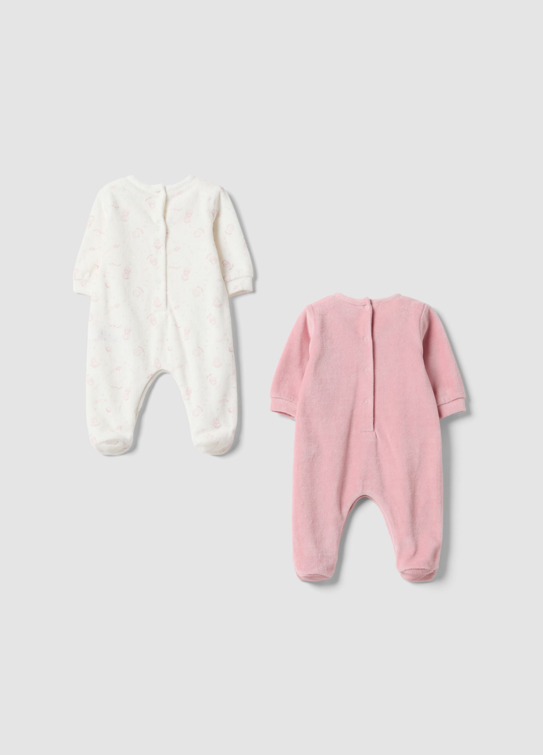 Bipack tutine rosa e bianco in misto cotone con piedini per neonata