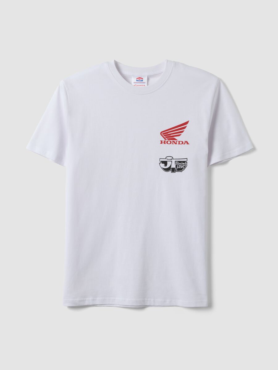 White pure cotton regular fit T-shirt with Honda print_0
