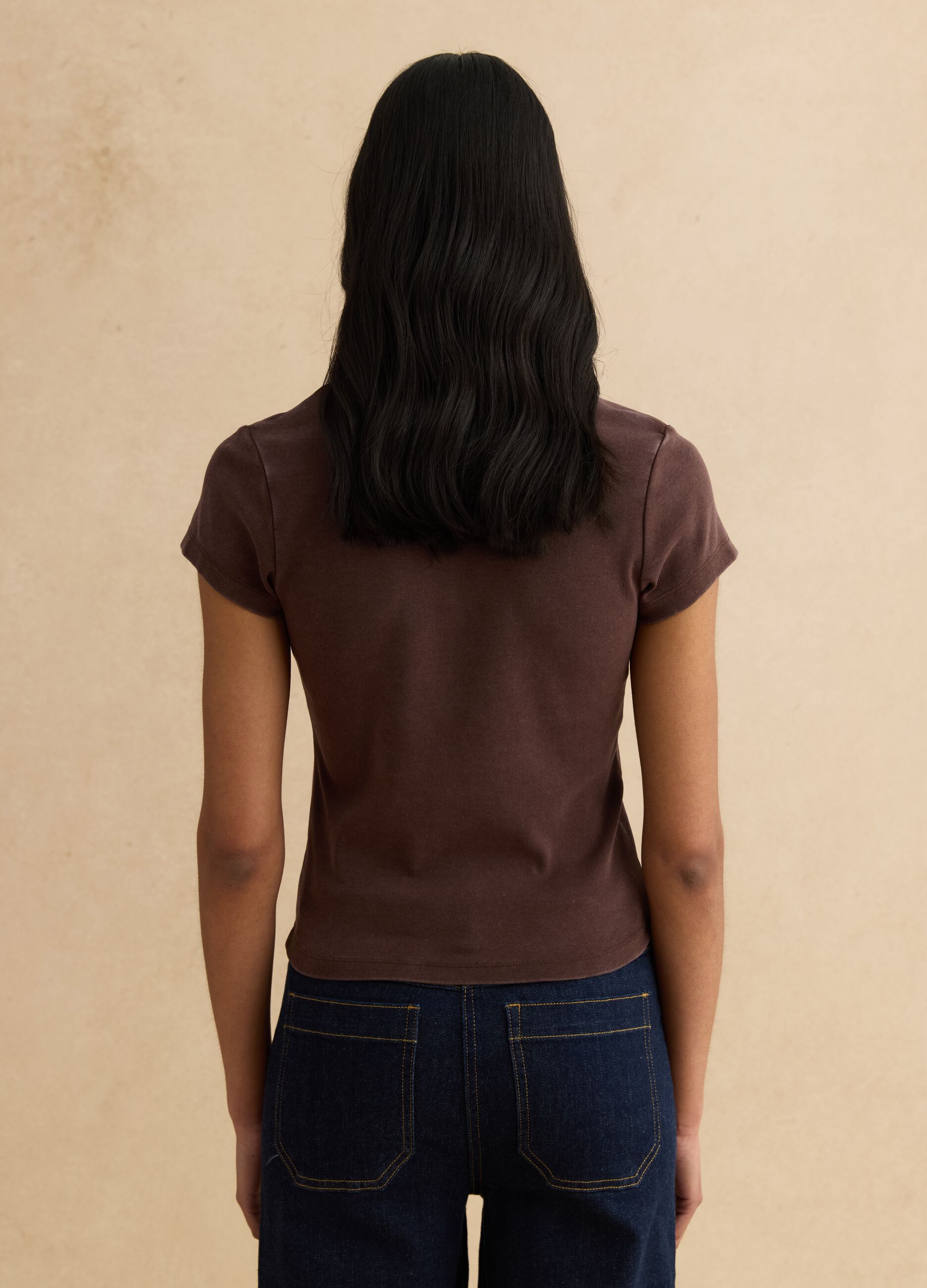Brown fitted stretch cotton T-shirt