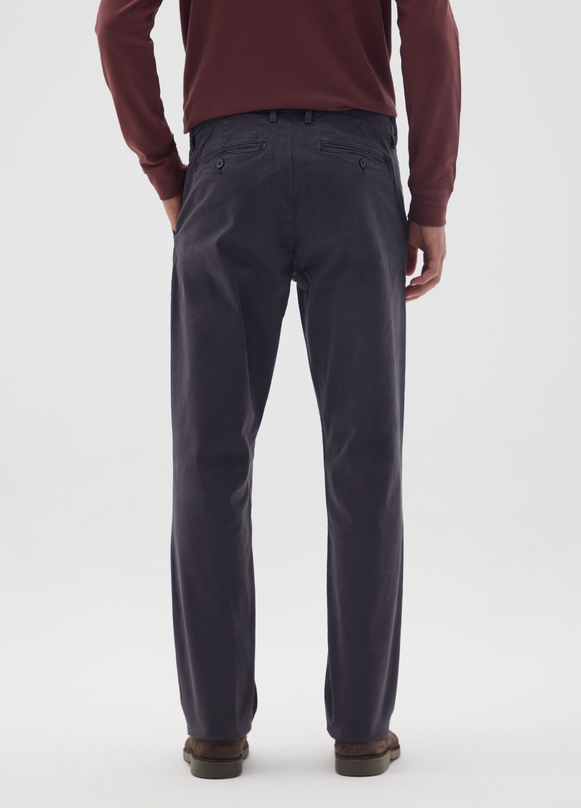 Blue Stretch Cotton Regular Fit Trousers