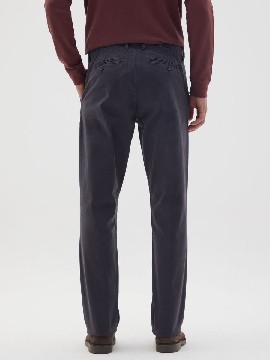 Blue Stretch Cotton Regular Fit Trousers_2