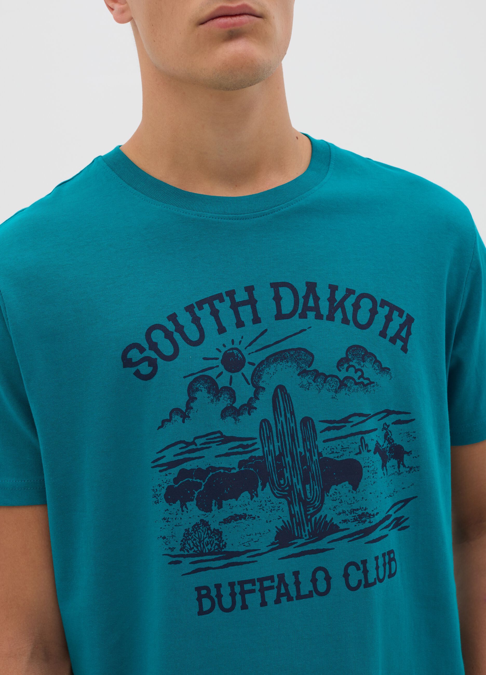 Teal South Dakota Print T-shirt by OVS