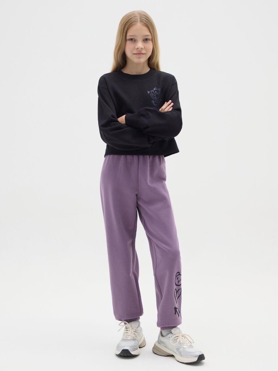 Girls' Purple Jogger Trousers in Pure Cotton with Print_0