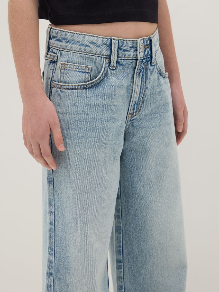 Girls' sky blue pure cotton wide leg jeans_2